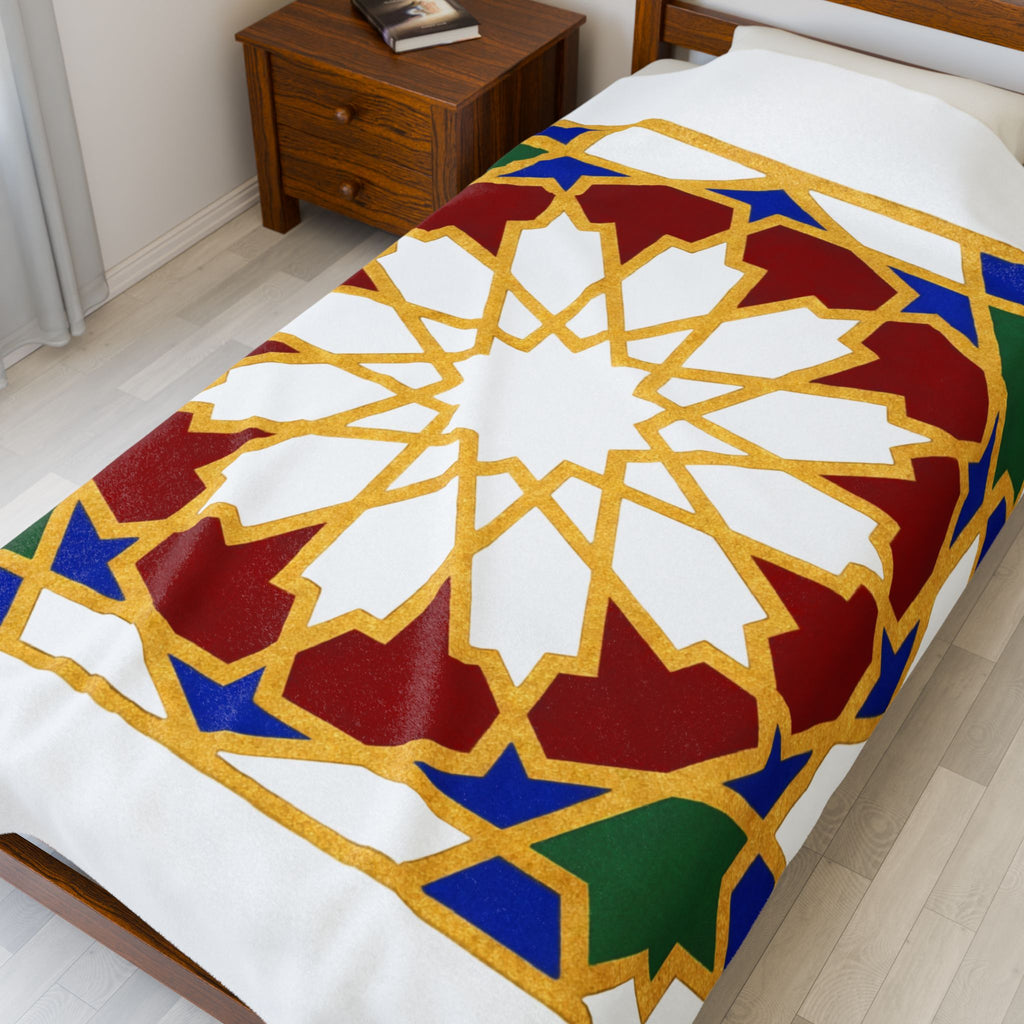 Geometric Moroccan Tile Velveteen Plush Blanket | Starburst Pattern
