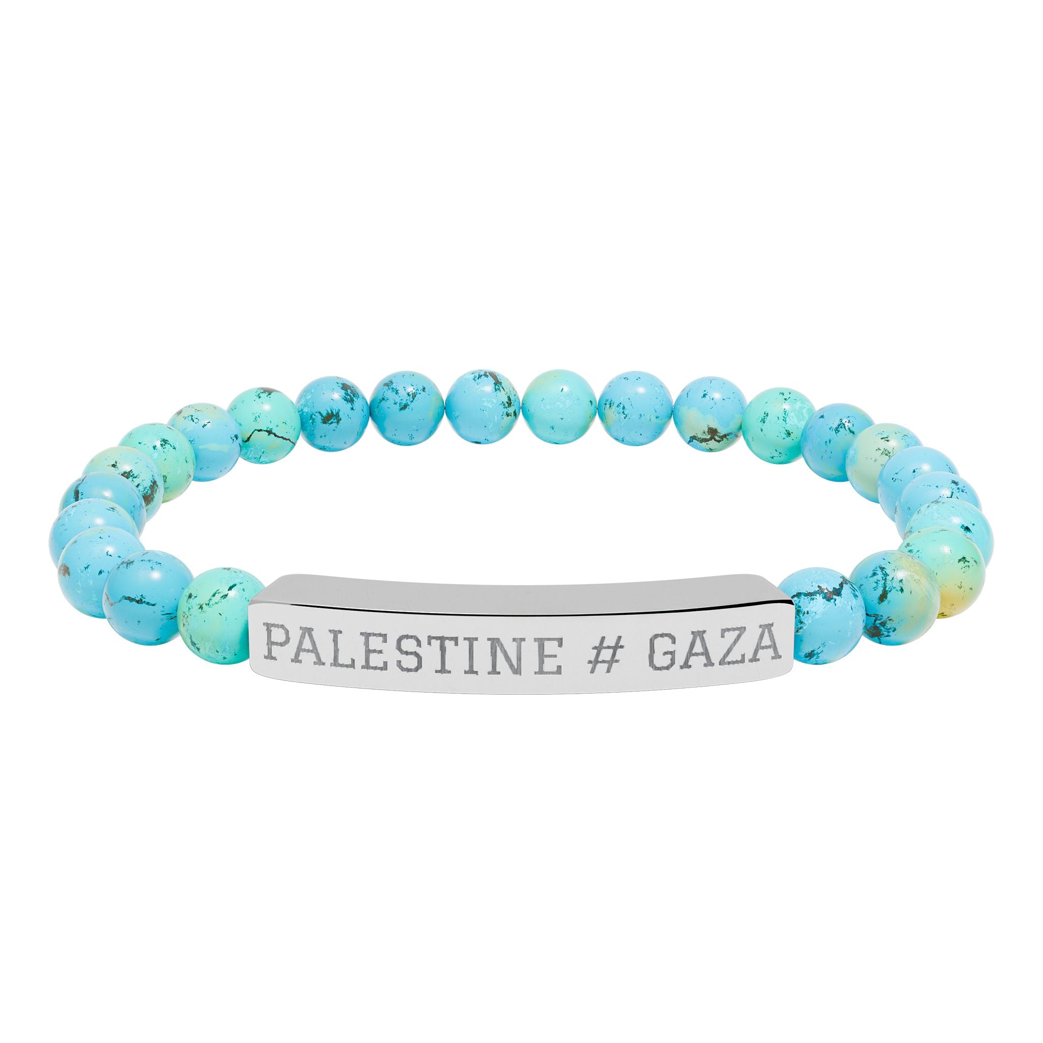 Palestine Engraved Bar Bracelet Natural Stone Stretch Bracelet | Beaded ID Bracelet