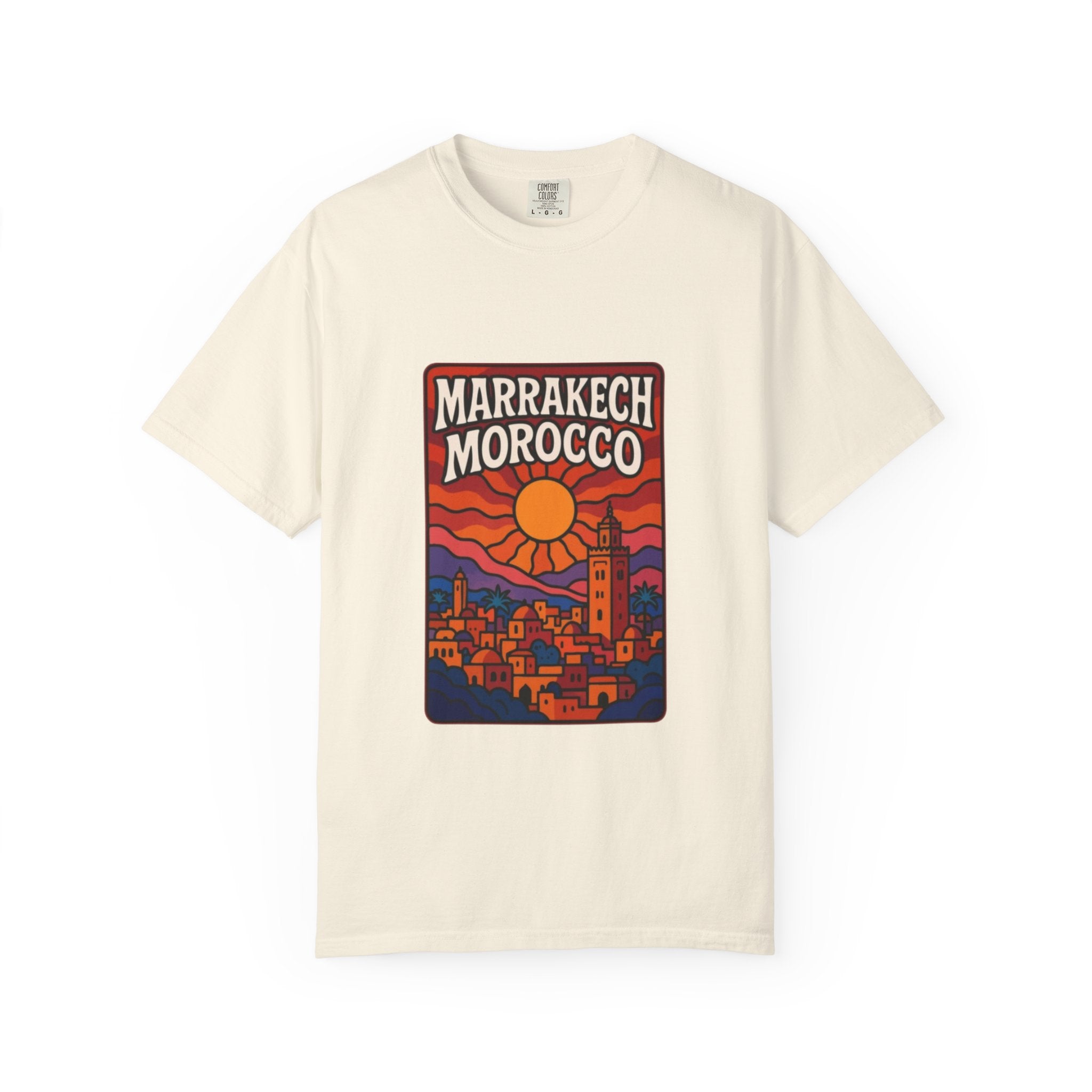 Marrakech Morocco Sunset Illustration T-Shirt | Moroccan Cityscape Tee