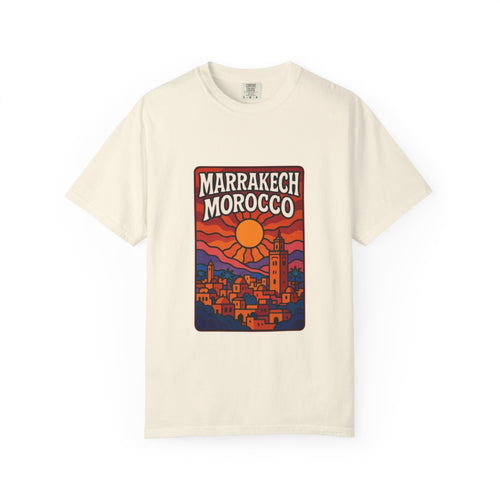 Marrakech Morocco Sunset Illustration T-Shirt | Moroccan Cityscape Tee