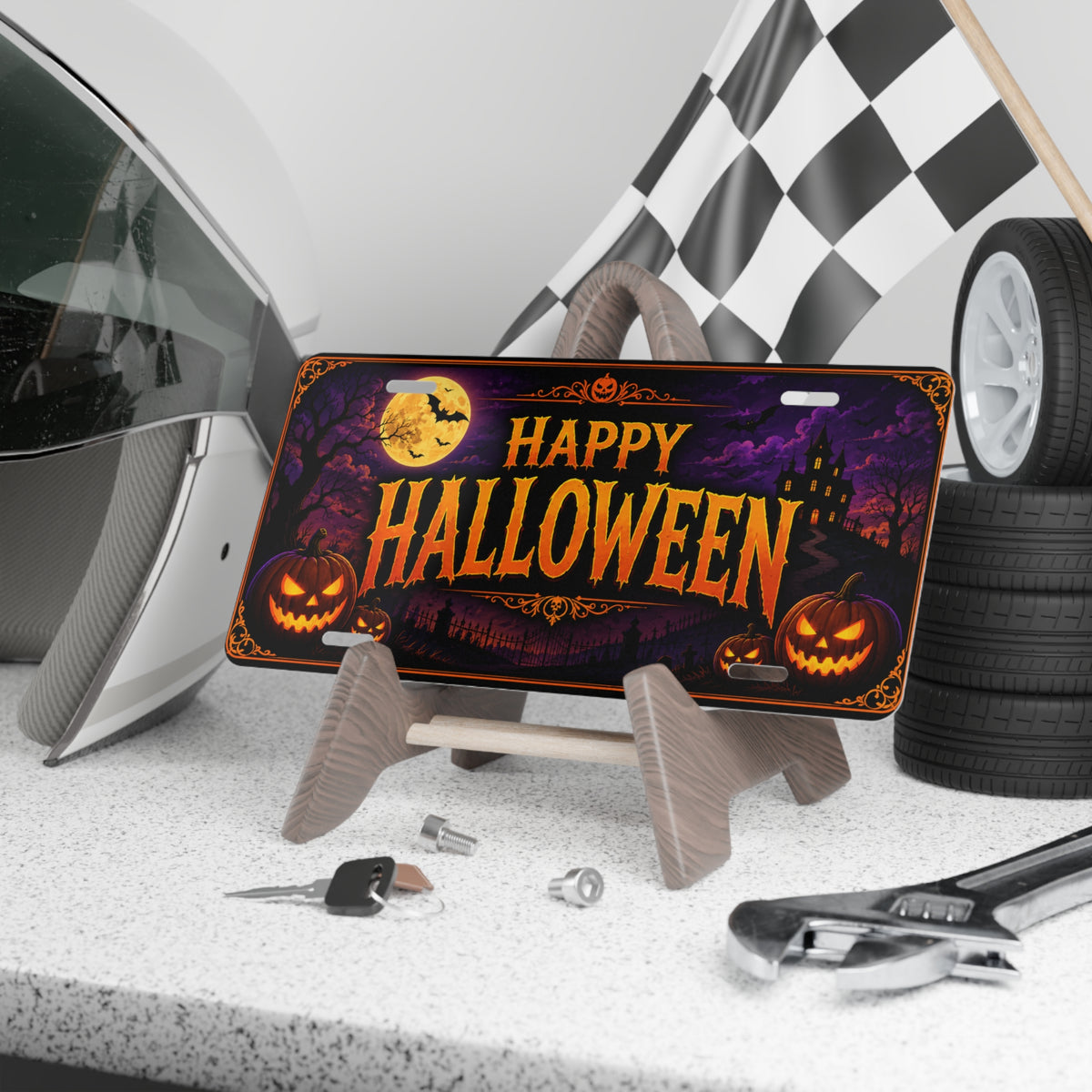 Happy Halloween vanity plate | spooky pumpkins, haunted house license plate