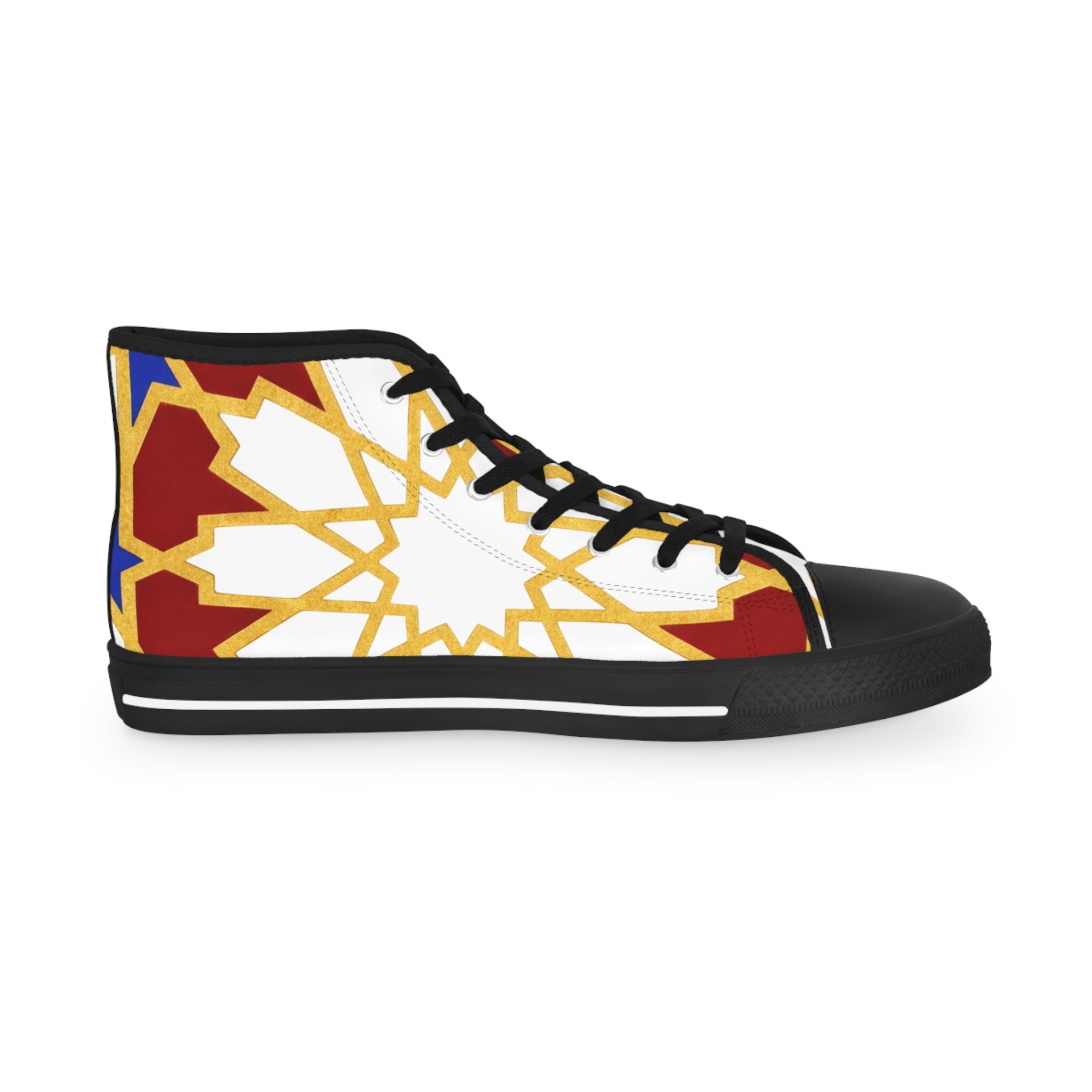 Geometric Star Pattern High Top Sneakers | Gold Red Blue