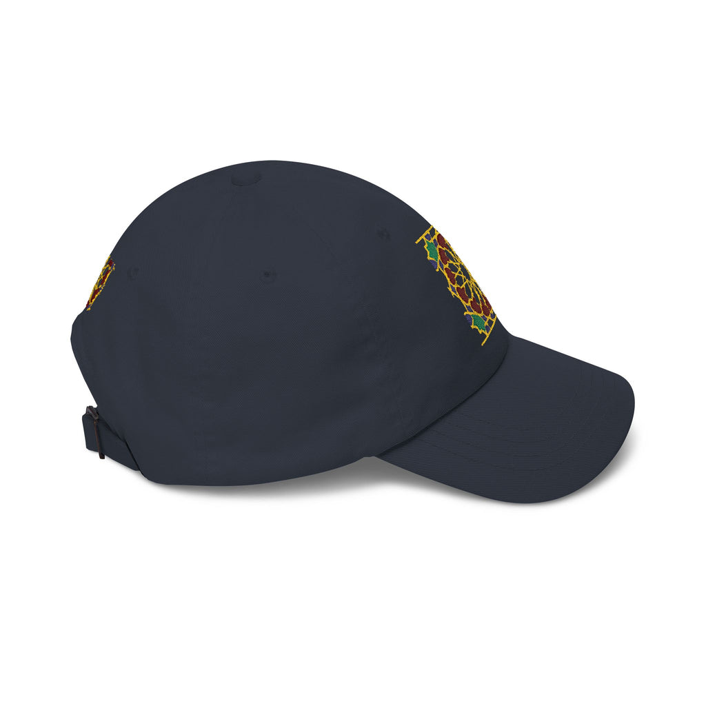 Floral Moroccan Mosaic Embroidered Dad Cap | White Cotton Baseball Hat