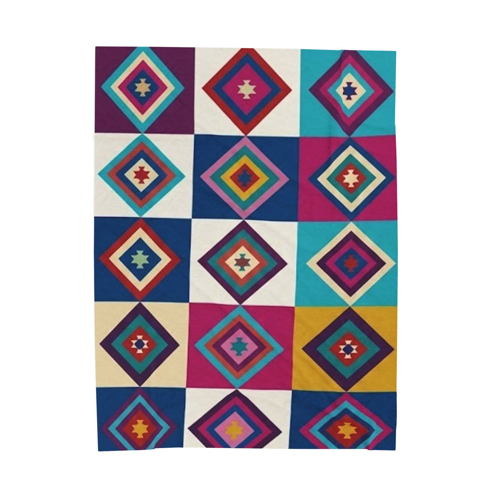Southwestern Diamond Pattern Velveteen Plush Blanket | Colorful Geometric Throw