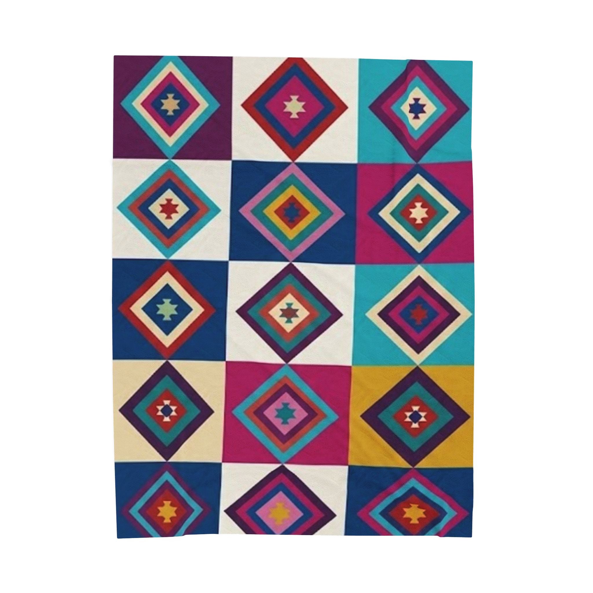Southwestern Diamond Pattern Velveteen Plush Blanket | Colorful Geometric Throw