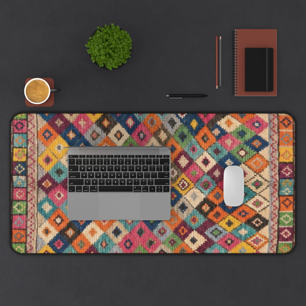 Colorful Geometric Kilim Pattern Desk Mat | Boho Mouse Pad Rug-Inspired