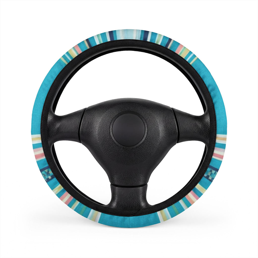 Teal Wave Stripe Car Steering Wheel Cover | Blue Striped Steering Wheel Sleeve