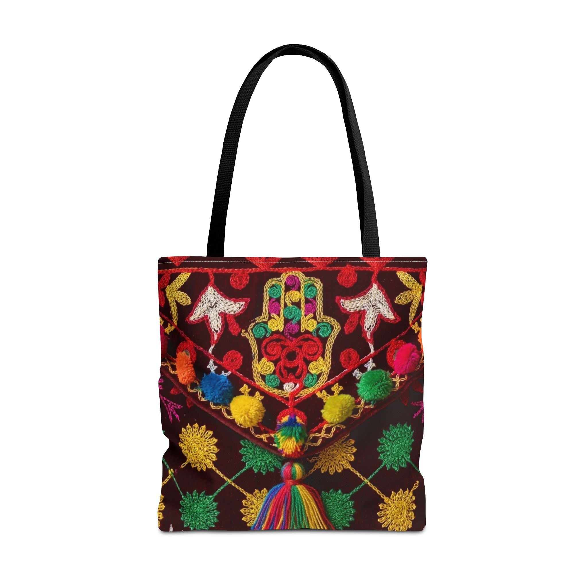 Marrakech Colors Tote Bag | Colorful Pom Pom Boho Print