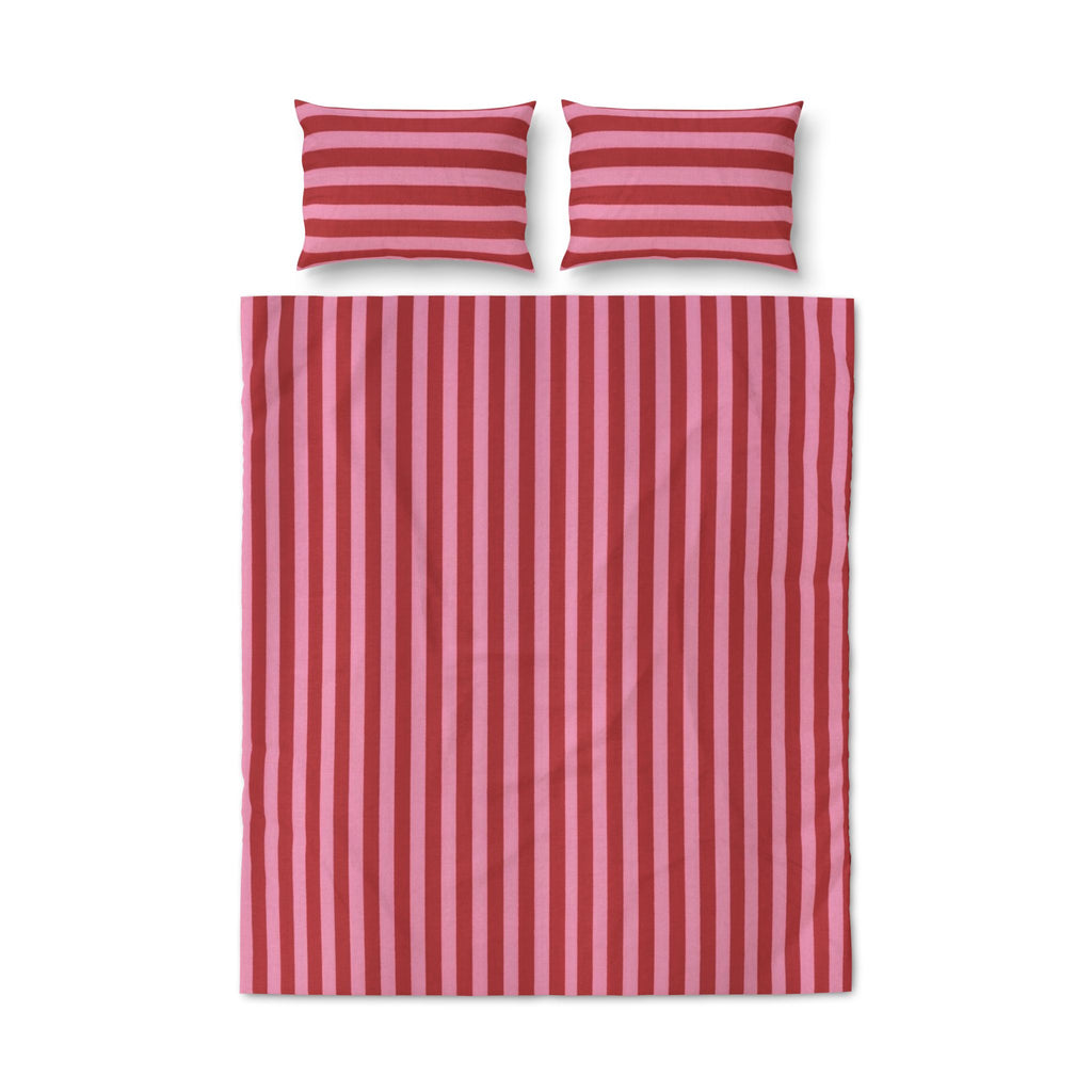 Red and Pink Vertical Stripe Quilt Cover Set