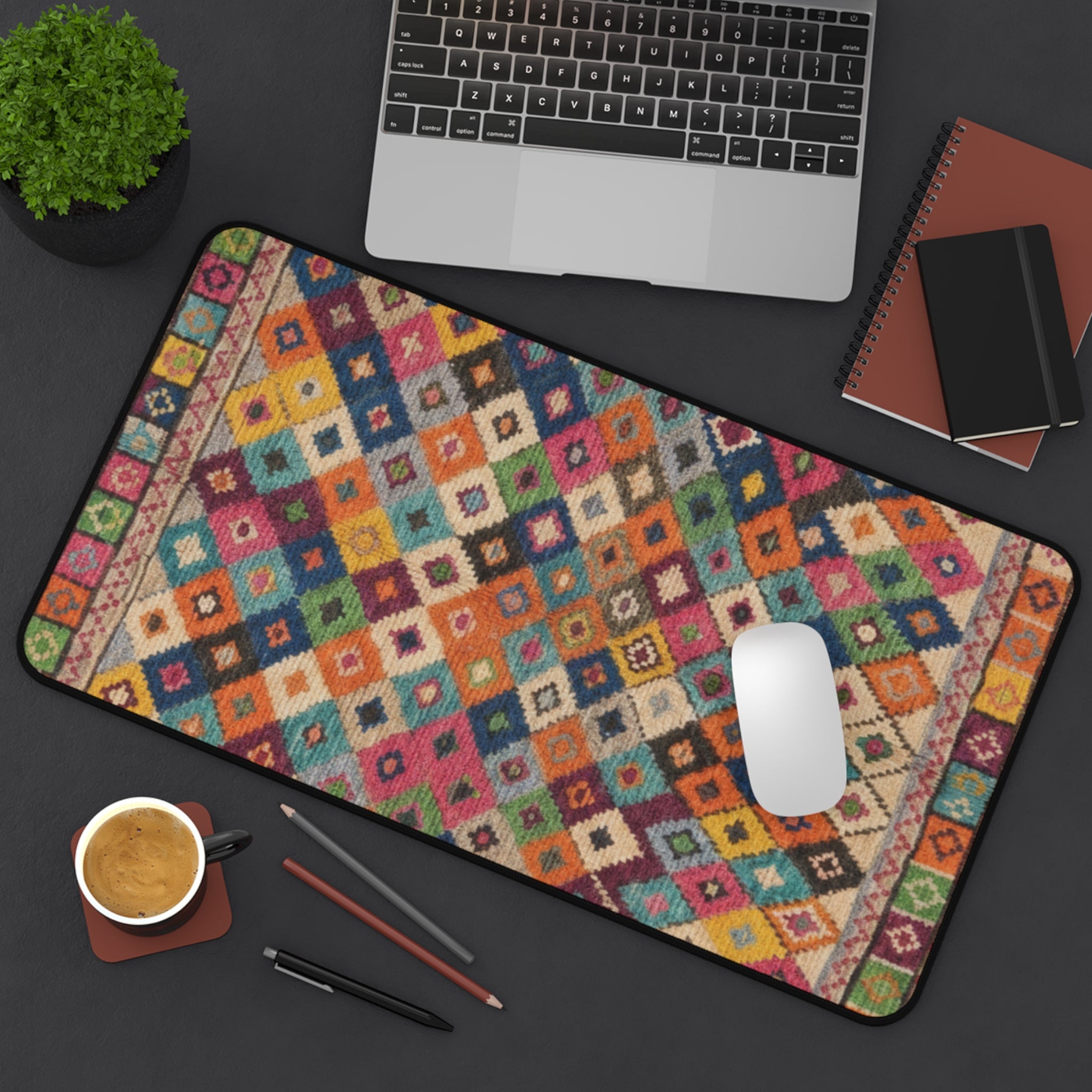 Colorful Geometric Kilim Pattern Desk Mat | Boho Mouse Pad Rug-Inspired