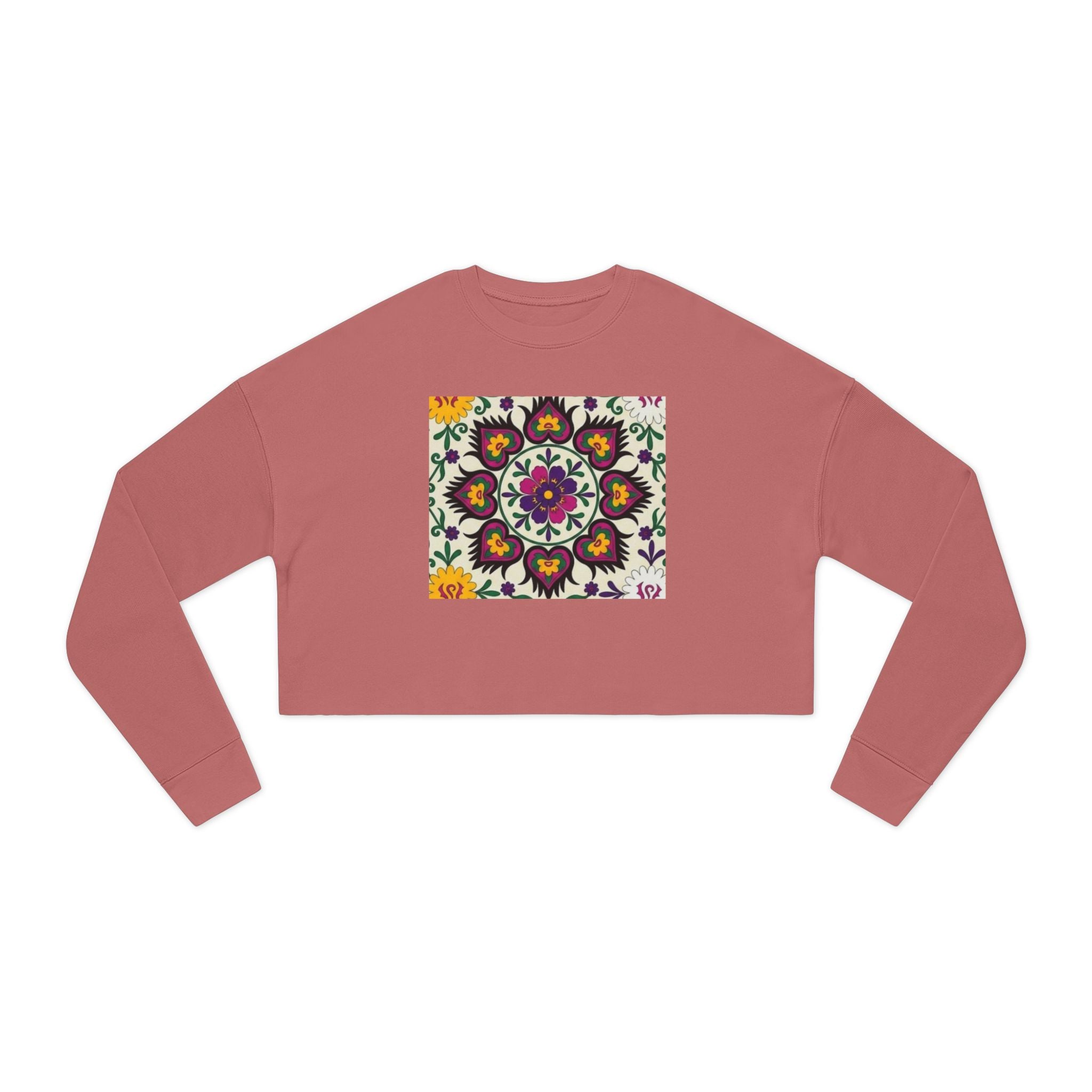 Floral Mandala Tile Cropped Sweatshirt | Boho Flower Pattern