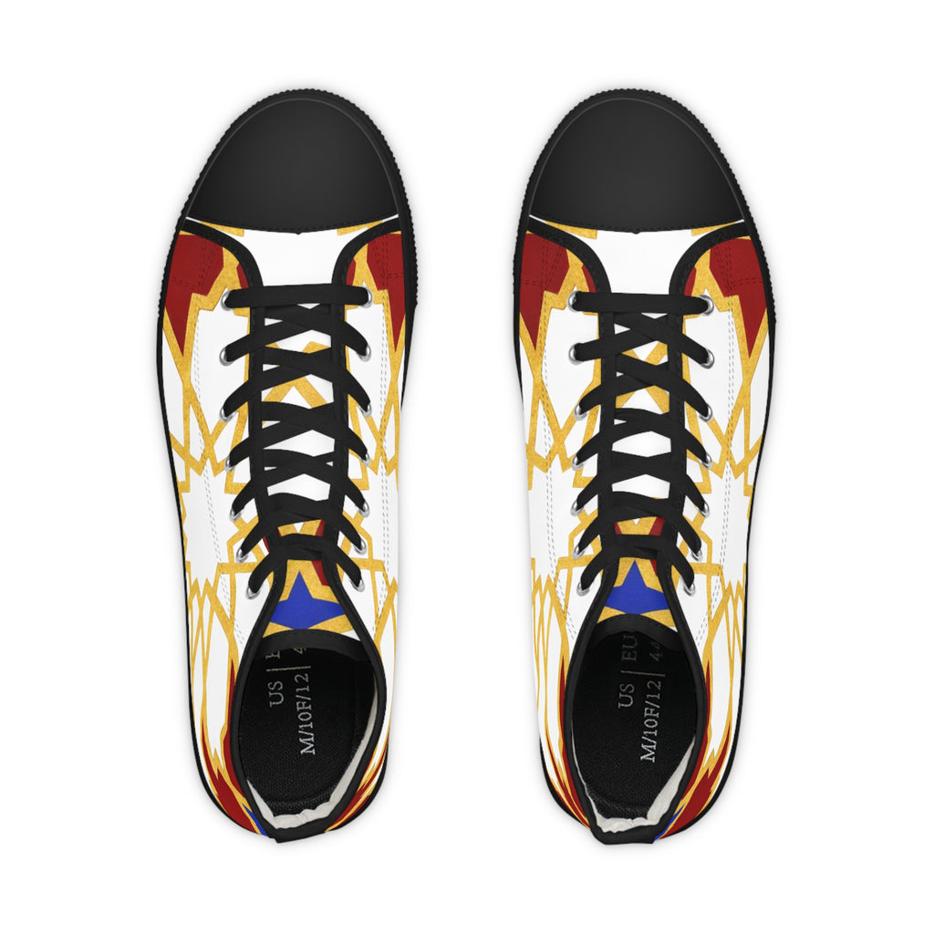 Geometric Star Pattern High Top Sneakers | Gold Red Blue