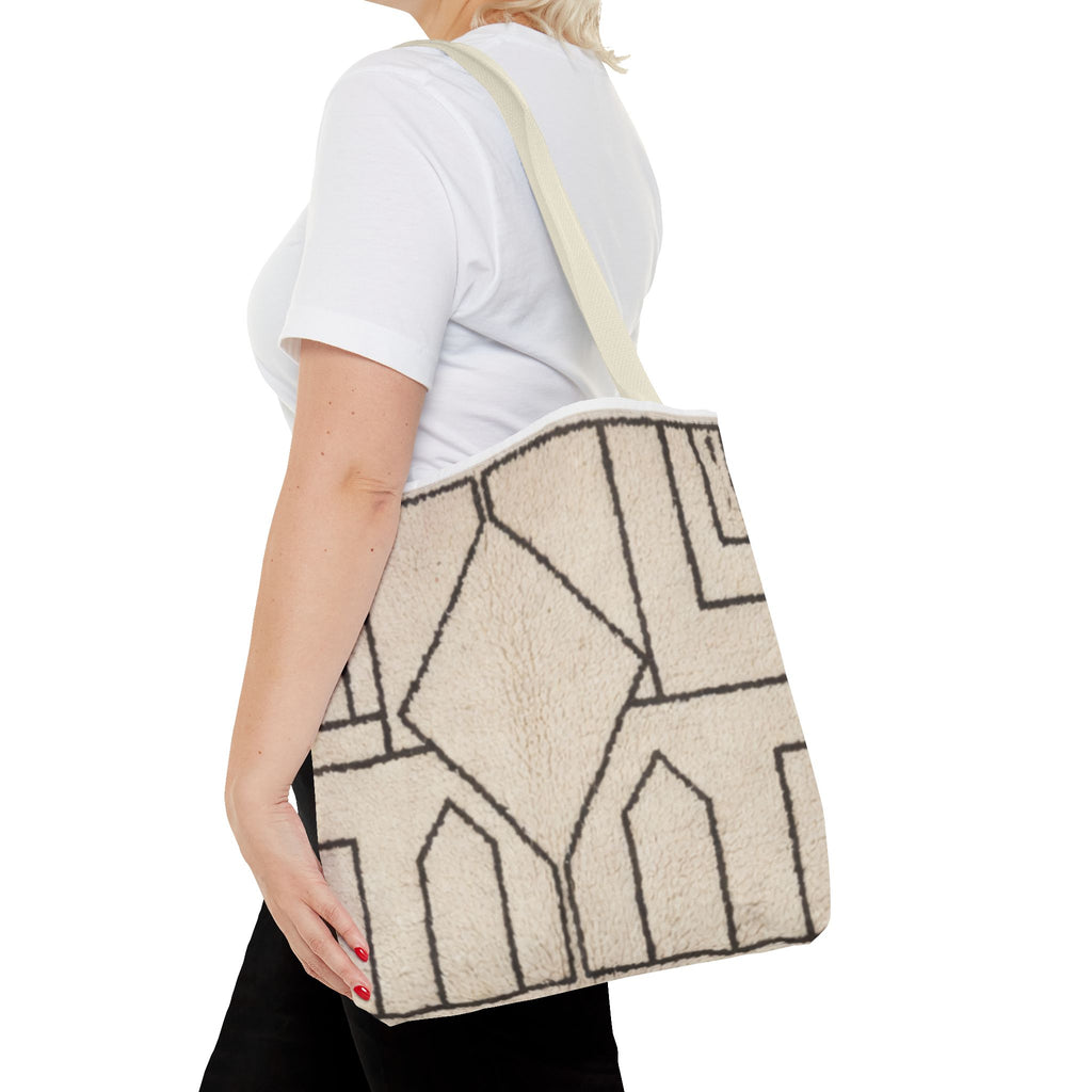 Neutral Geometric Diamond Pattern Tote Bag | Minimal Line Art