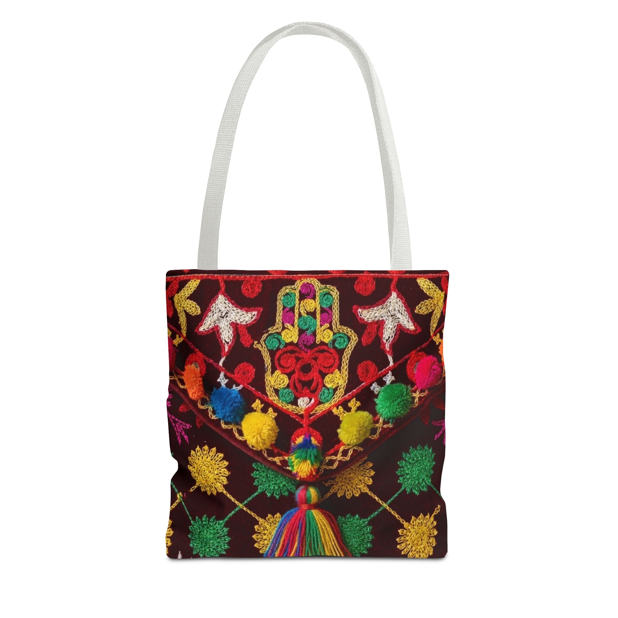 Marrakech Colors Tote Bag | Colorful Pom Pom Boho Print
