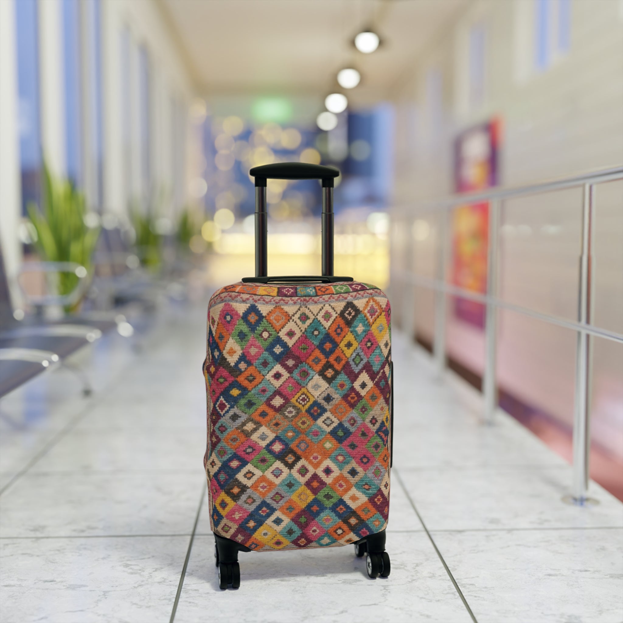 Colorful Kilim Diamond Pattern Luggage Cover | Boho Travel Accessory
