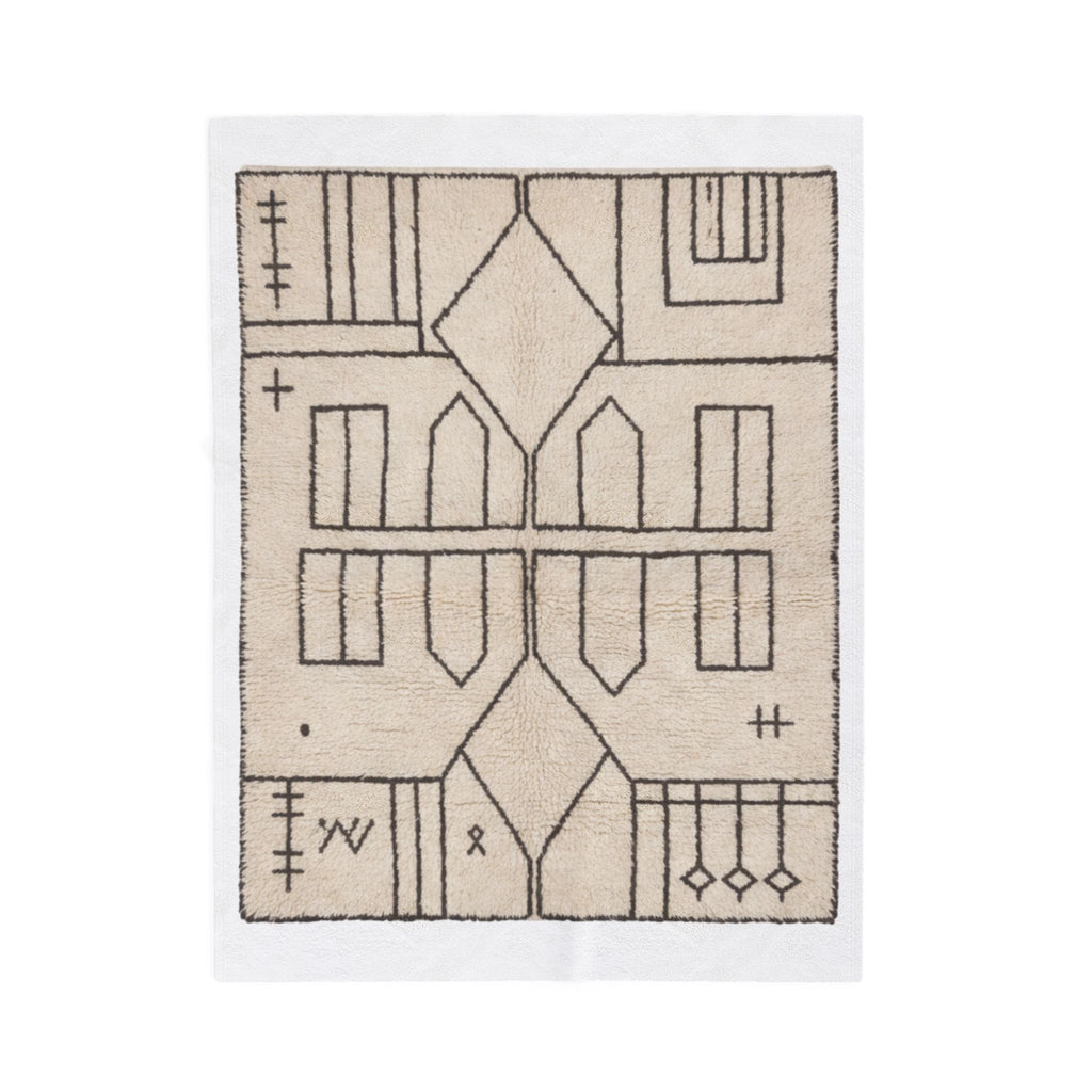 Neutral Geometric Tribal Pattern Velveteen Plush Blanket | Boho Minimalist Throw