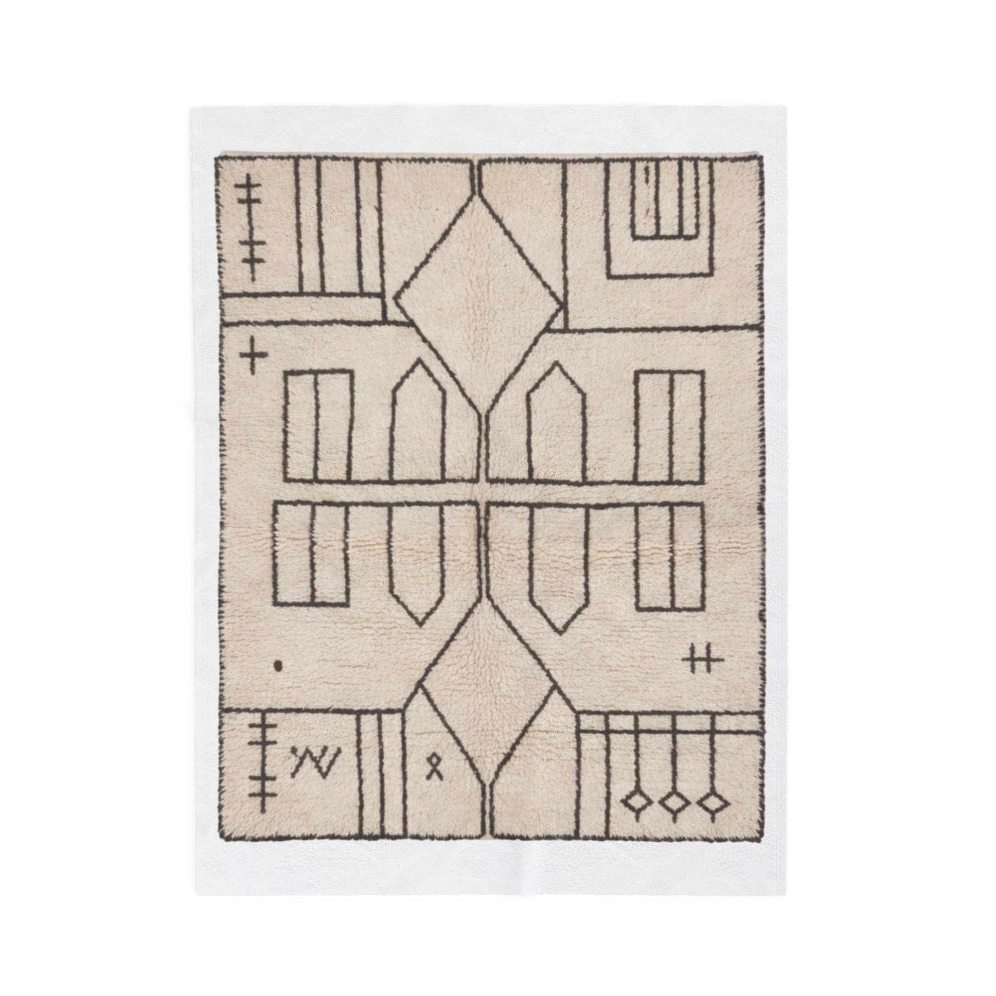Neutral Geometric Tribal Pattern Velveteen Plush Blanket | Boho Minimalist Throw
