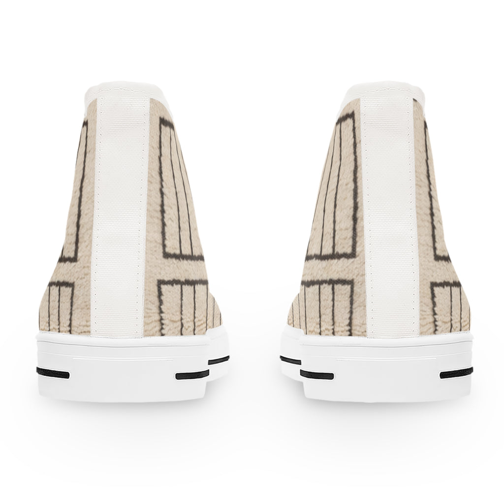 Neutral Geometric Grid Pattern High Top Sneakers | Beige Canvas Shoes