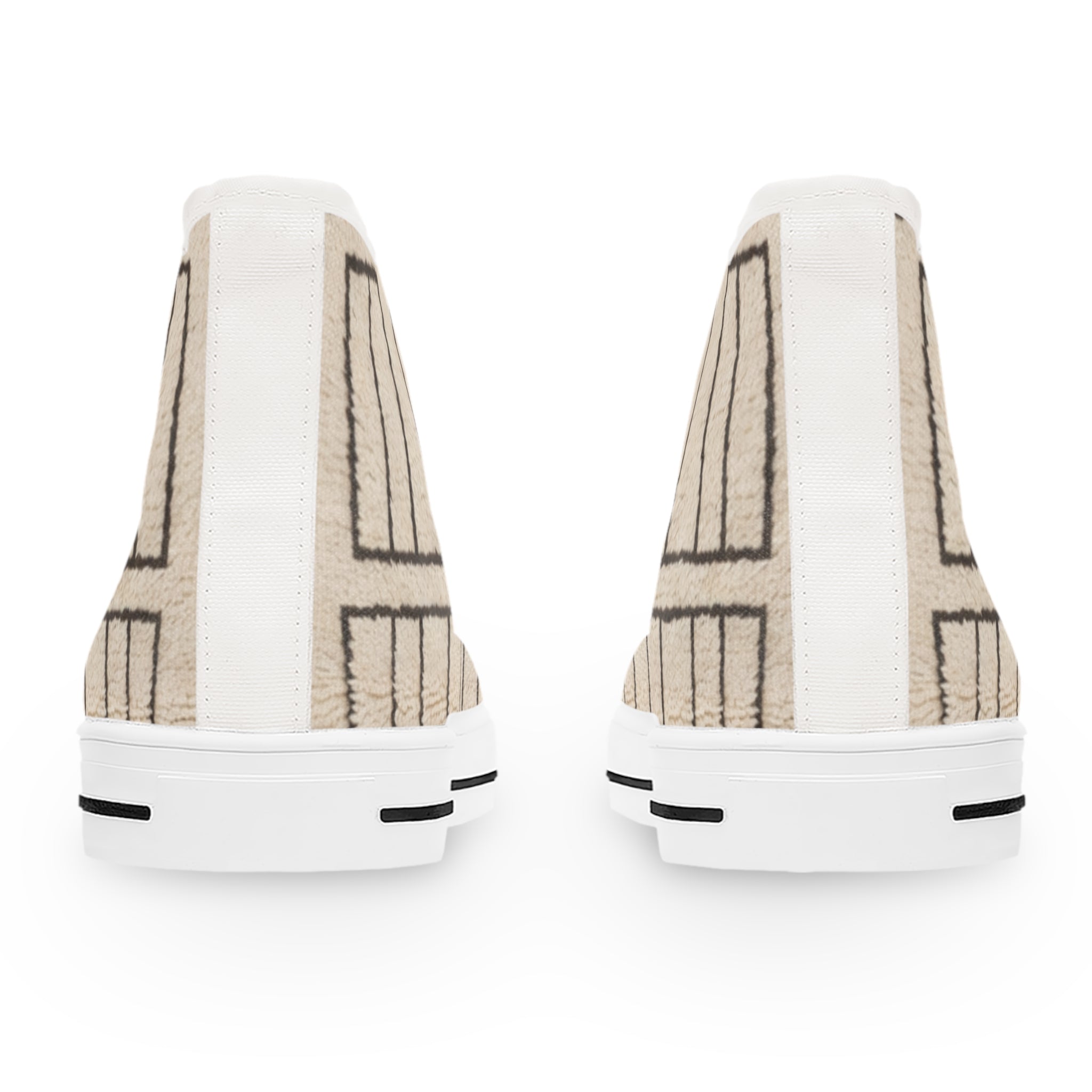 Neutral Geometric Grid Pattern High Top Sneakers | Beige Canvas Shoes