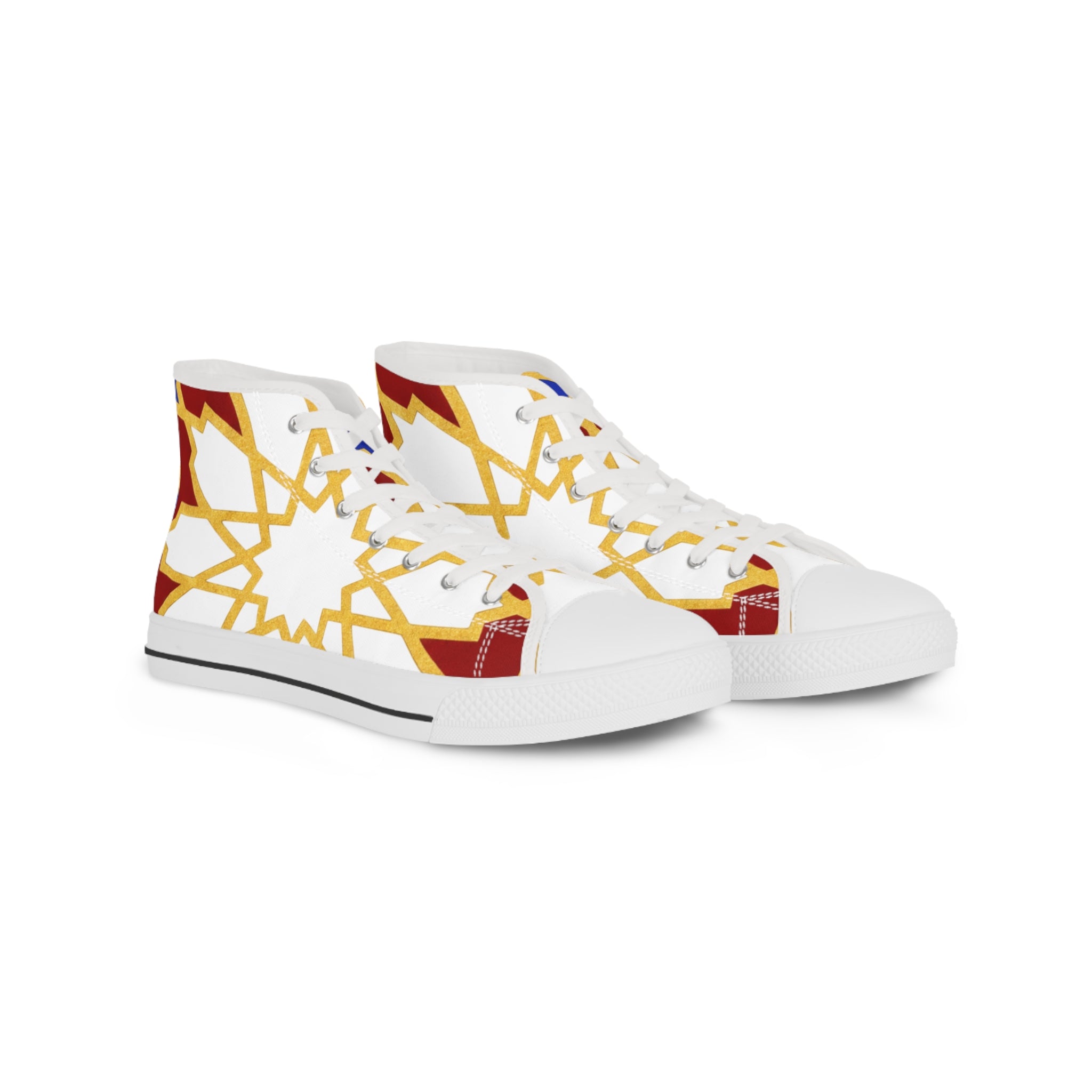 Geometric Star Pattern High Top Sneakers | Gold Red Blue