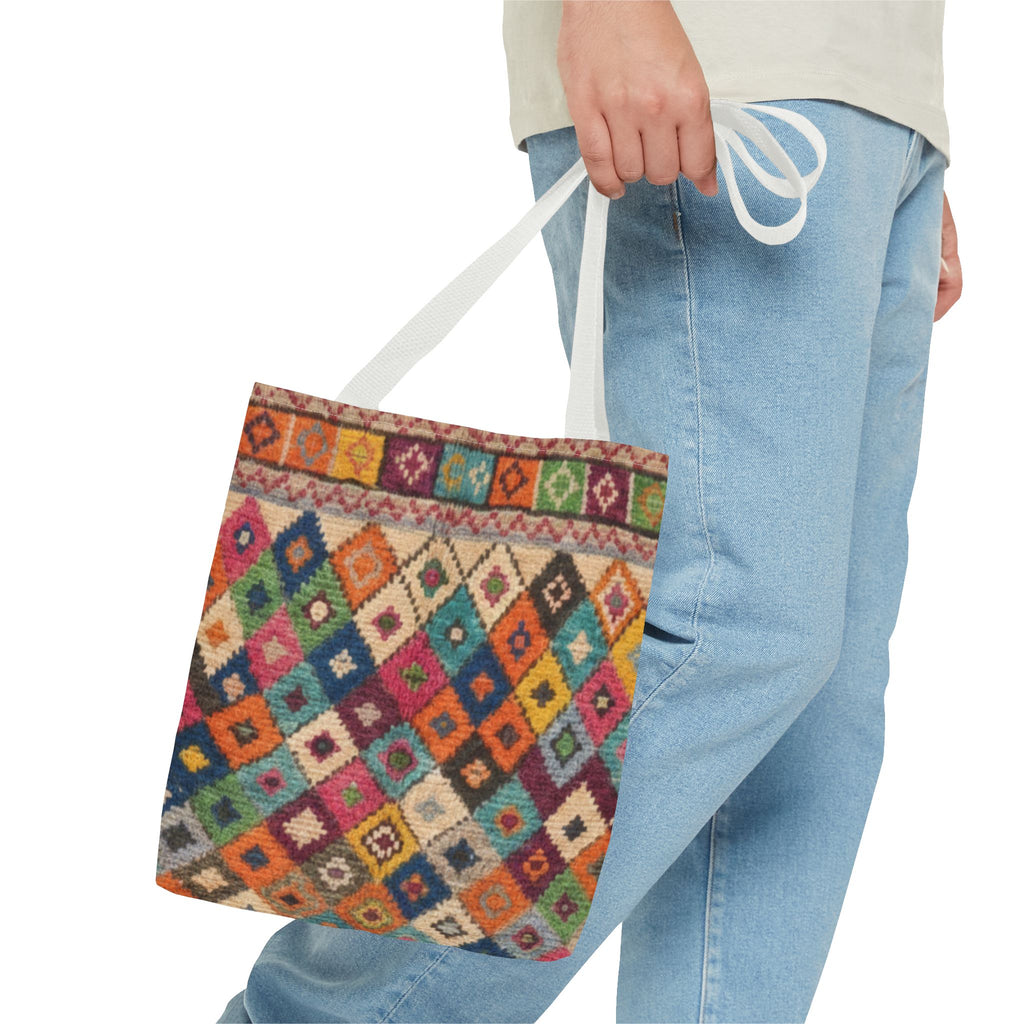 Colorful Kilim Diamond Pattern Tote Bag | Boho Tribal Aztec Shopper