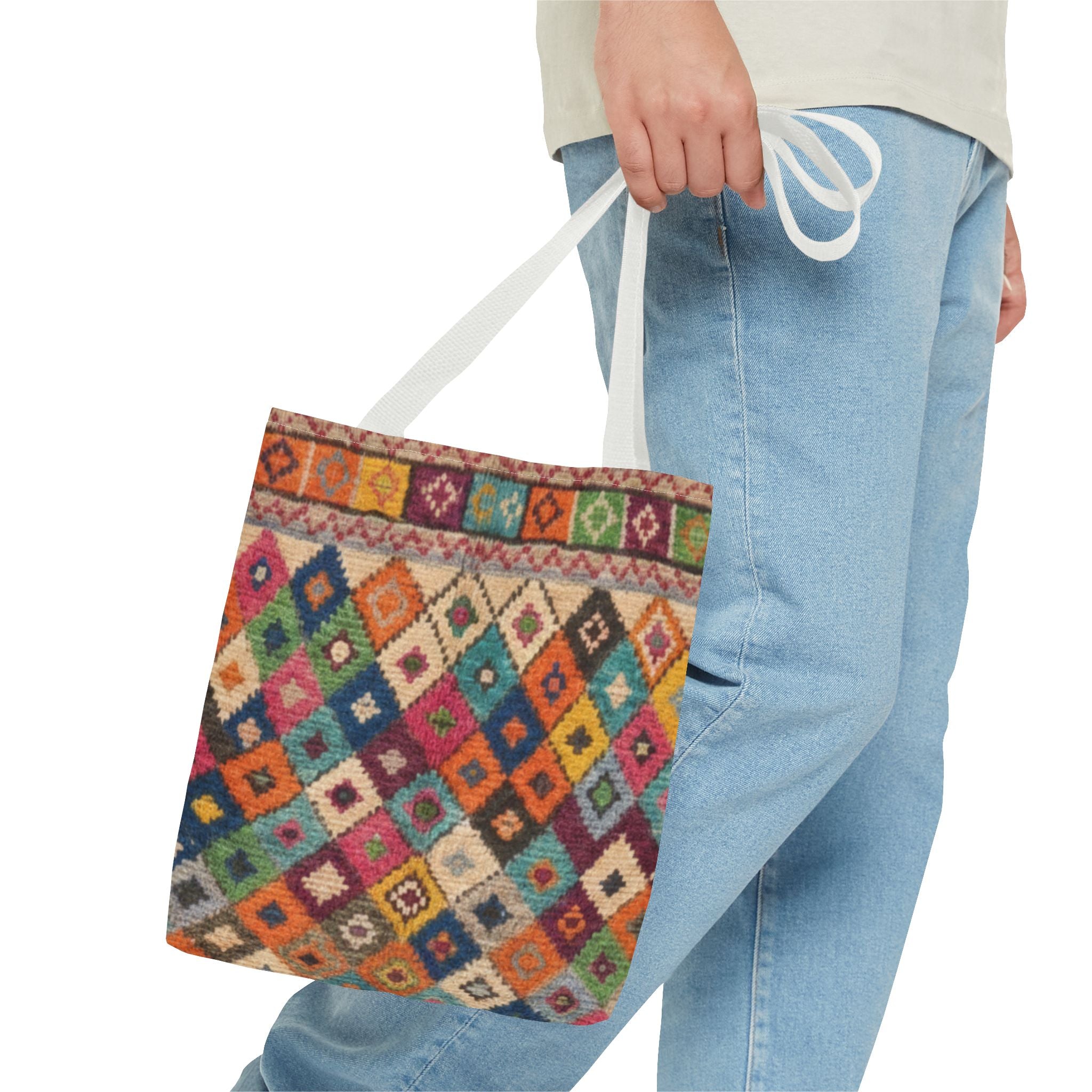 Colorful Kilim Diamond Pattern Tote Bag | Boho Tribal Aztec Shopper
