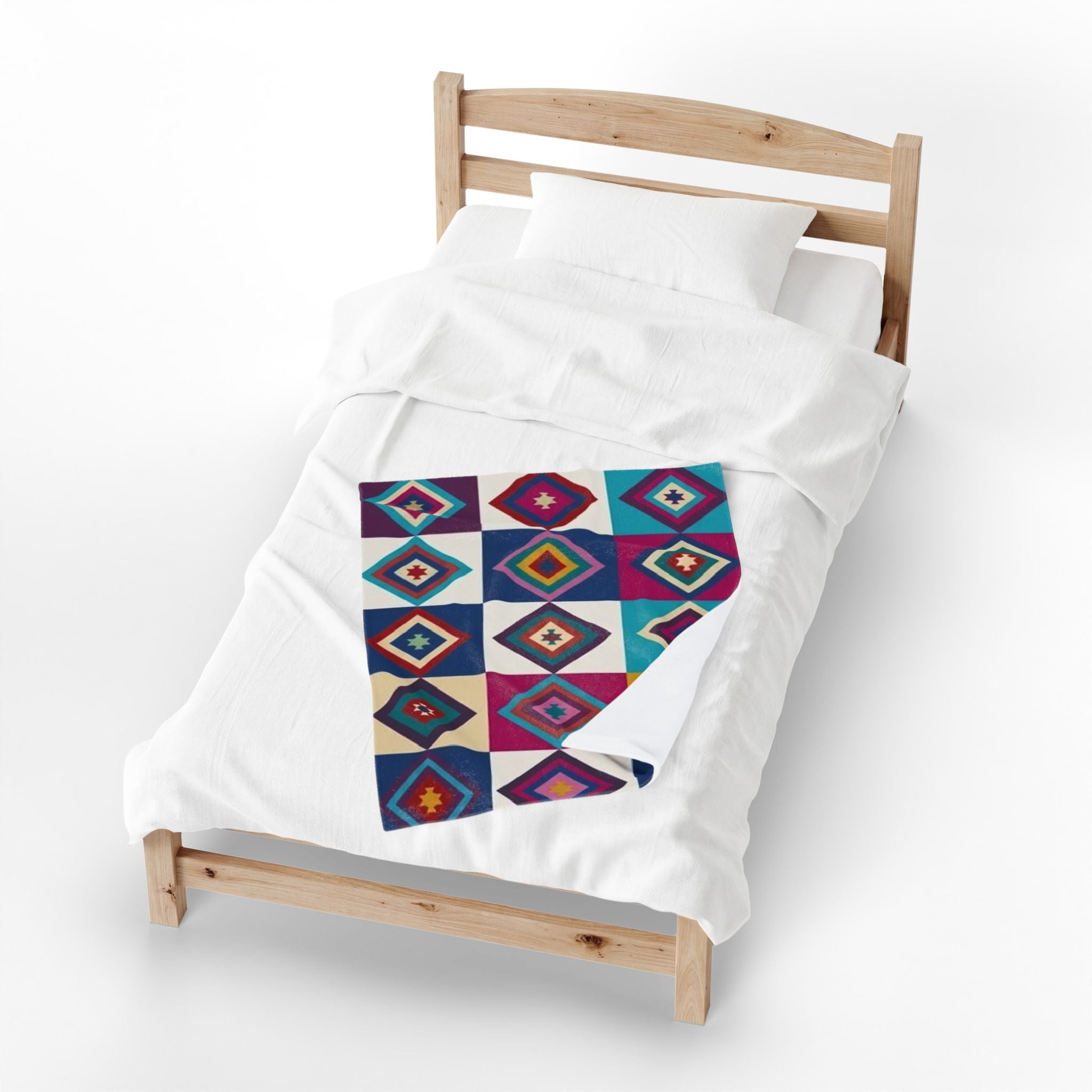 Southwestern Diamond Pattern Velveteen Plush Blanket | Colorful Geometric Throw