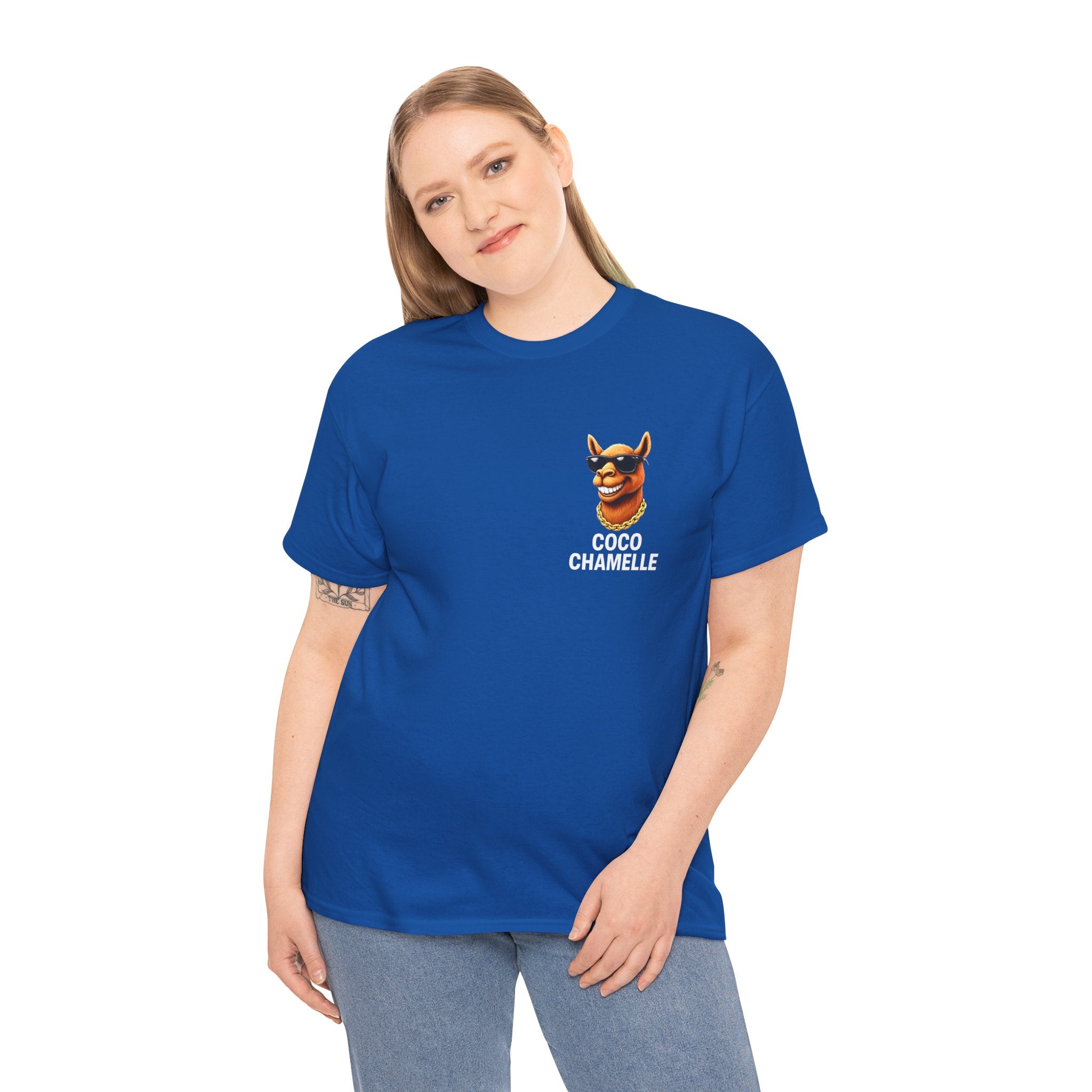Coco Chamelle Tee Shirt - Cool Camel with Sunglasses & Gold Chain