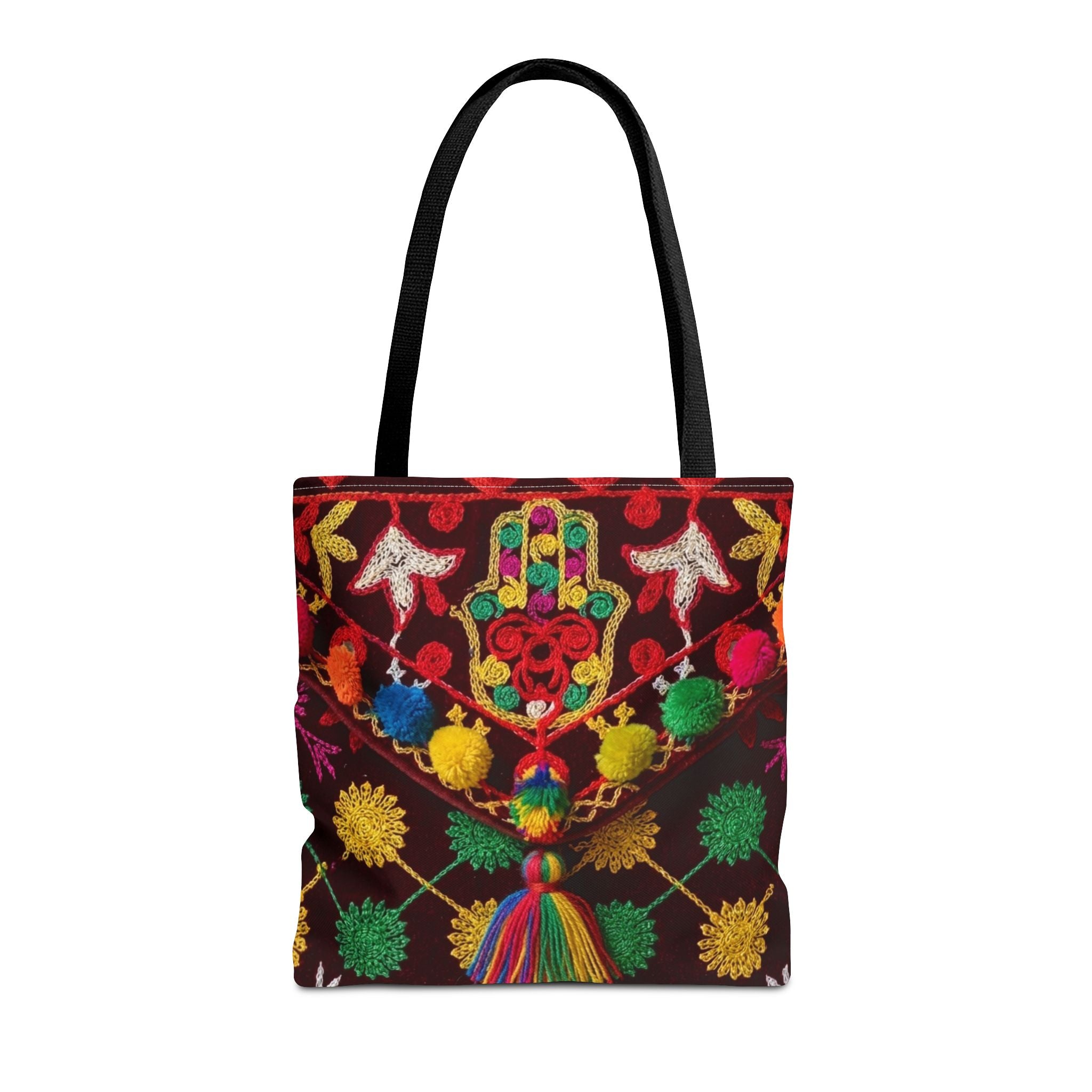 Marrakech Colors Tote Bag | Colorful Pom Pom Boho Print