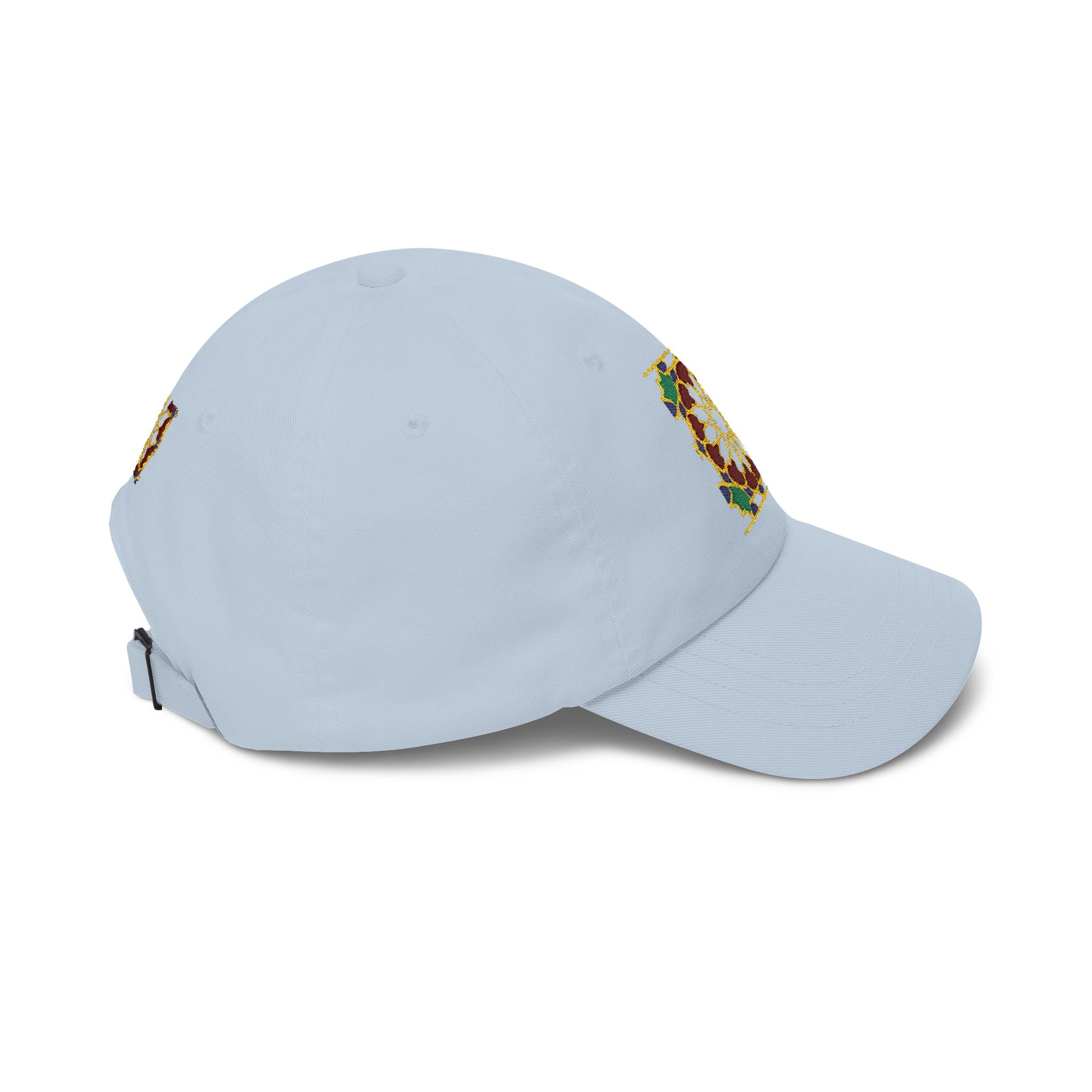 Floral Moroccan Mosaic Embroidered Dad Cap | White Cotton Baseball Hat