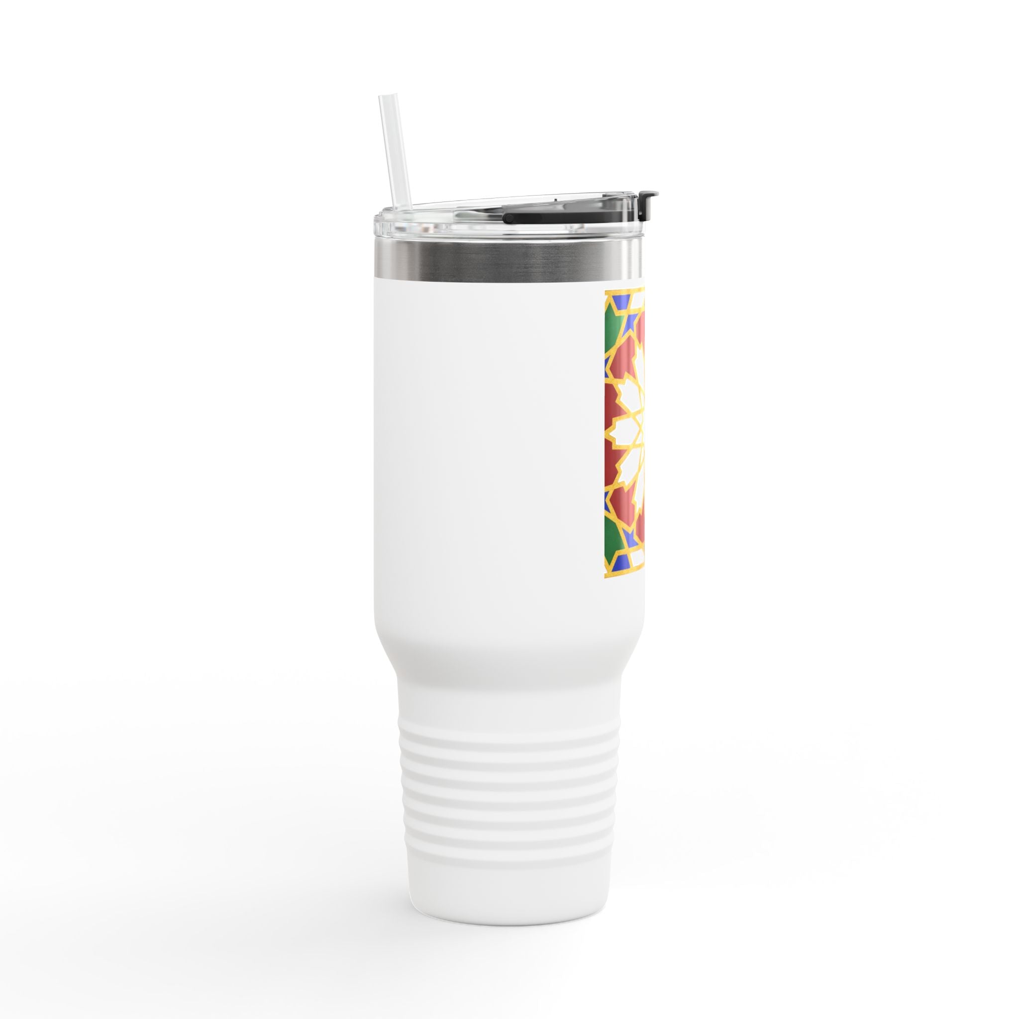 Moroccan Tile Floral Pattern Insulated Travel Mug 40oz | Boho Geometric Drink Tumbler