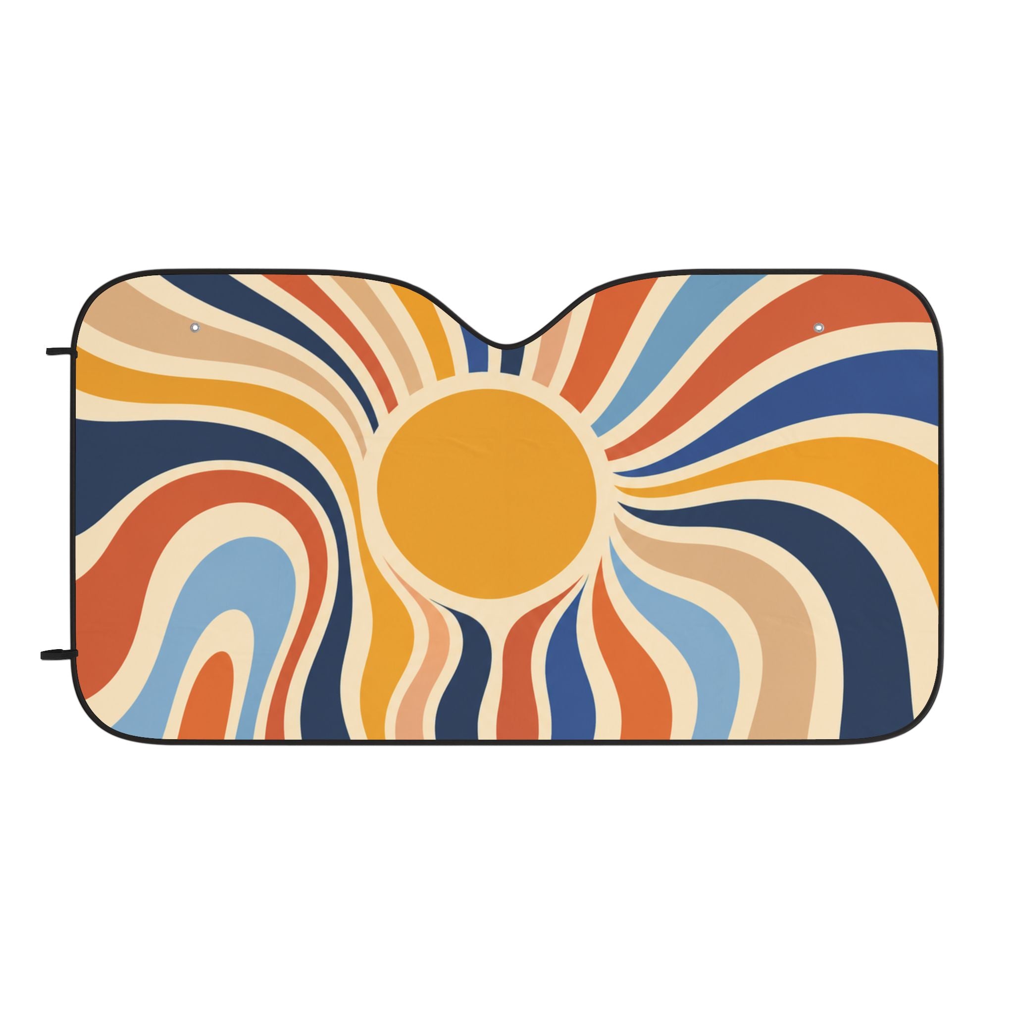 Retro Sunburst Car Sun Shade | Boho Waves Windshield Cover