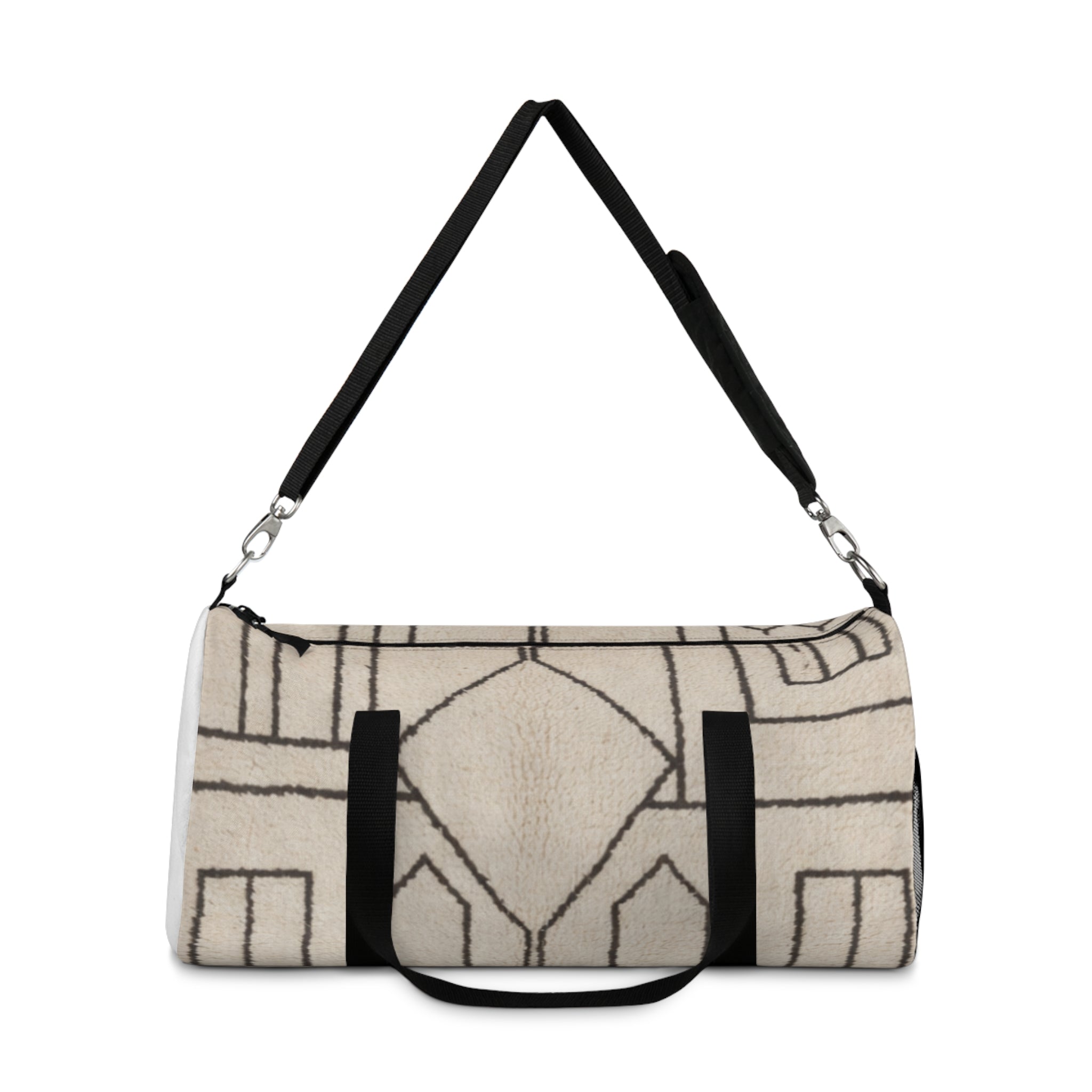Neutral Geometric Pattern Duffel Bag | Minimalist Travel Tote