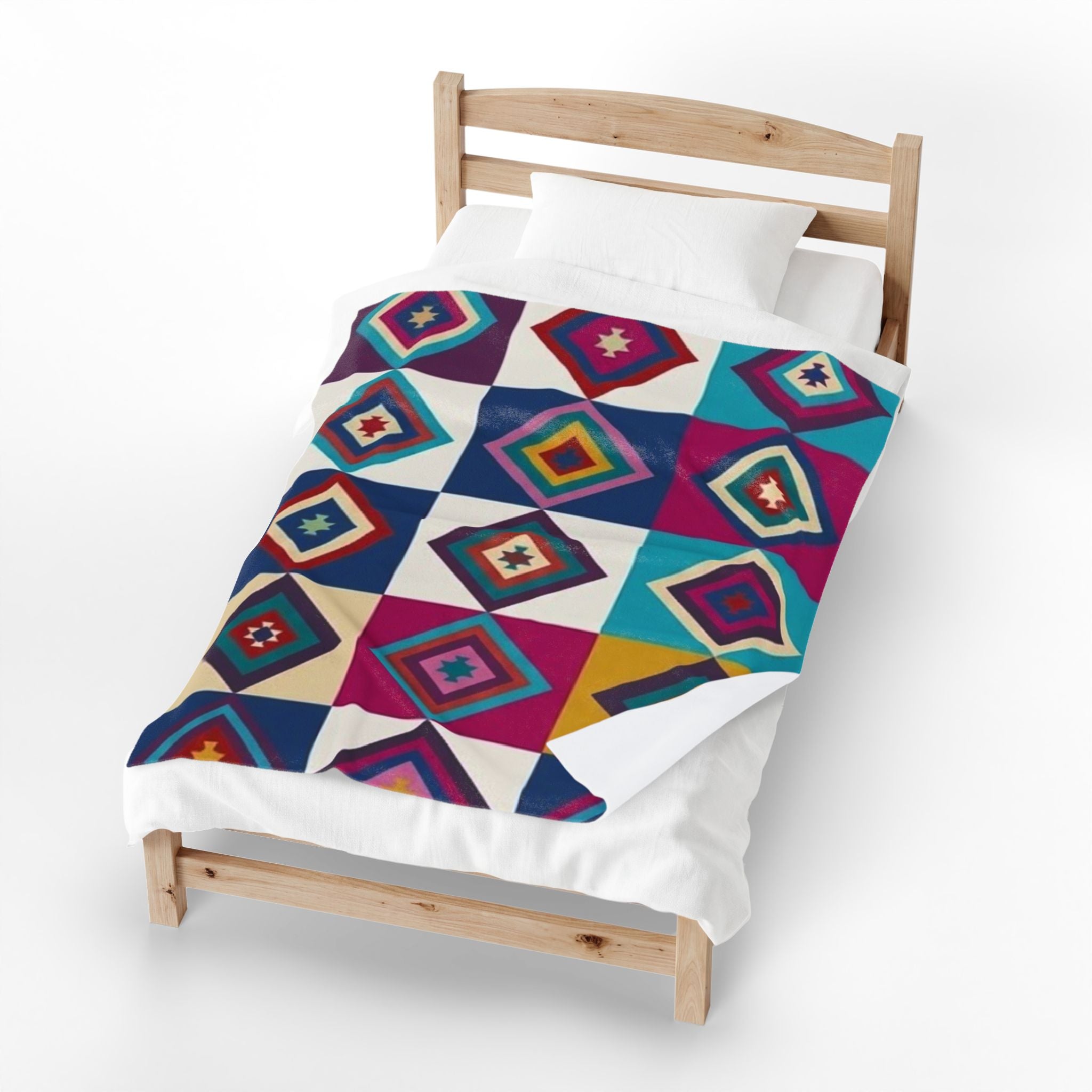Southwestern Diamond Pattern Velveteen Plush Blanket | Colorful Geometric Throw