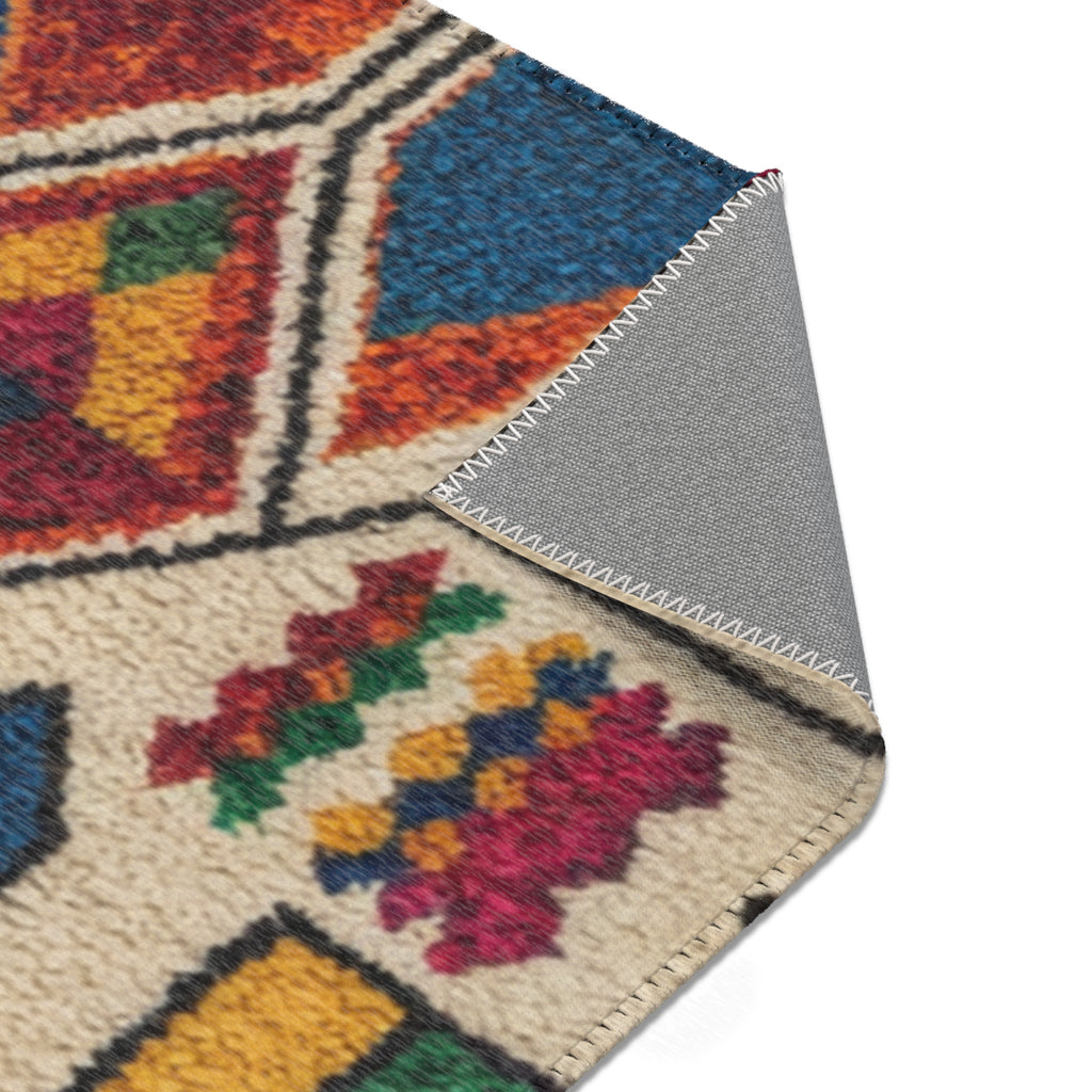 Colorful Geometric Kilim Pattern Area Rugs | Boho Moroccan Inspired Floor Rug