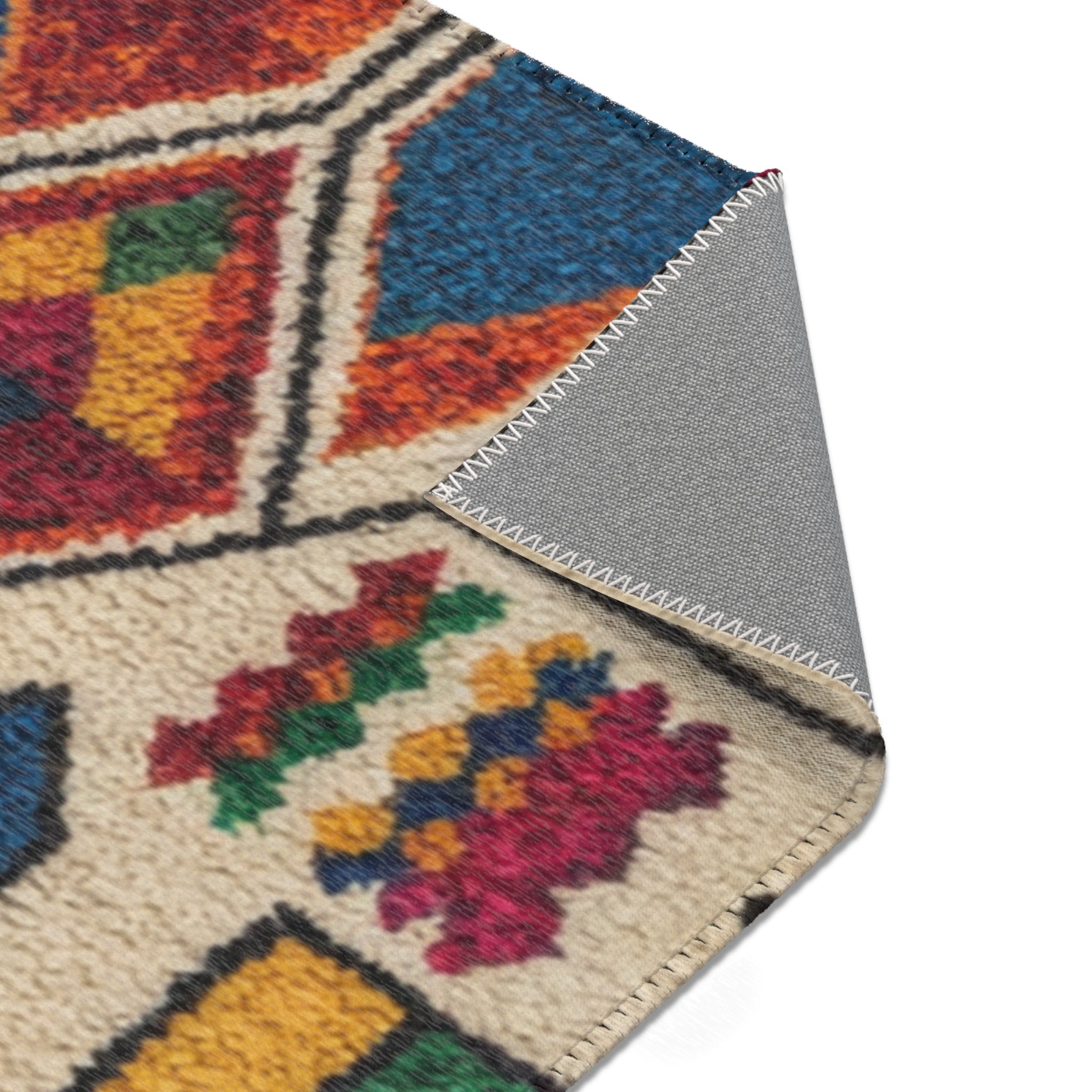 Colorful Geometric Kilim Pattern Area Rugs | Boho Moroccan Inspired Floor Rug