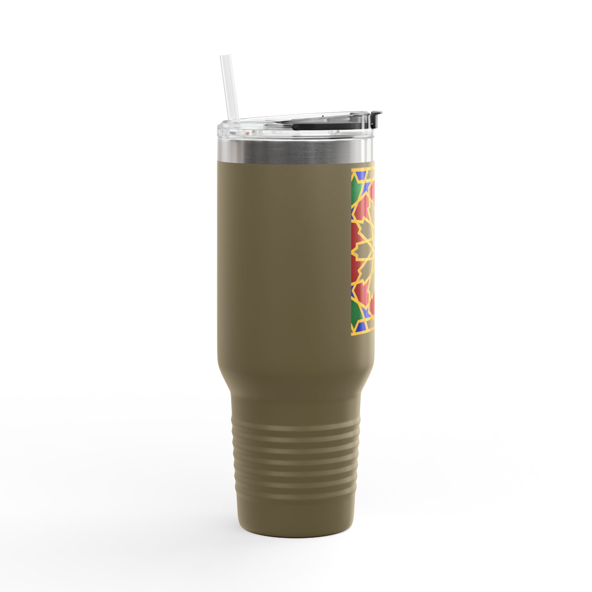 Moroccan Tile Floral Pattern Insulated Travel Mug 40oz | Boho Geometric Drink Tumbler