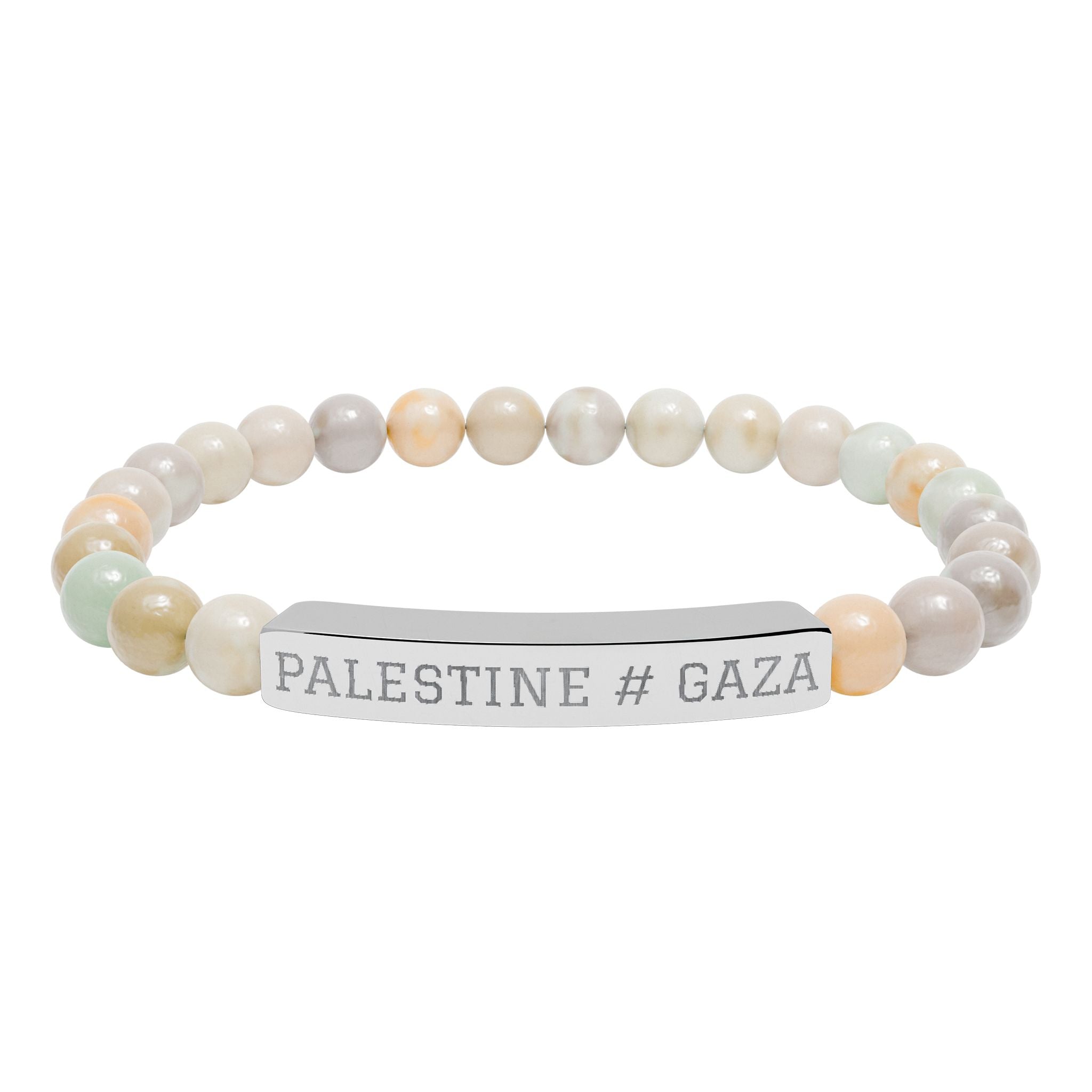 Palestine Engraved Bar Bracelet Natural Stone Stretch Bracelet | Beaded ID Bracelet
