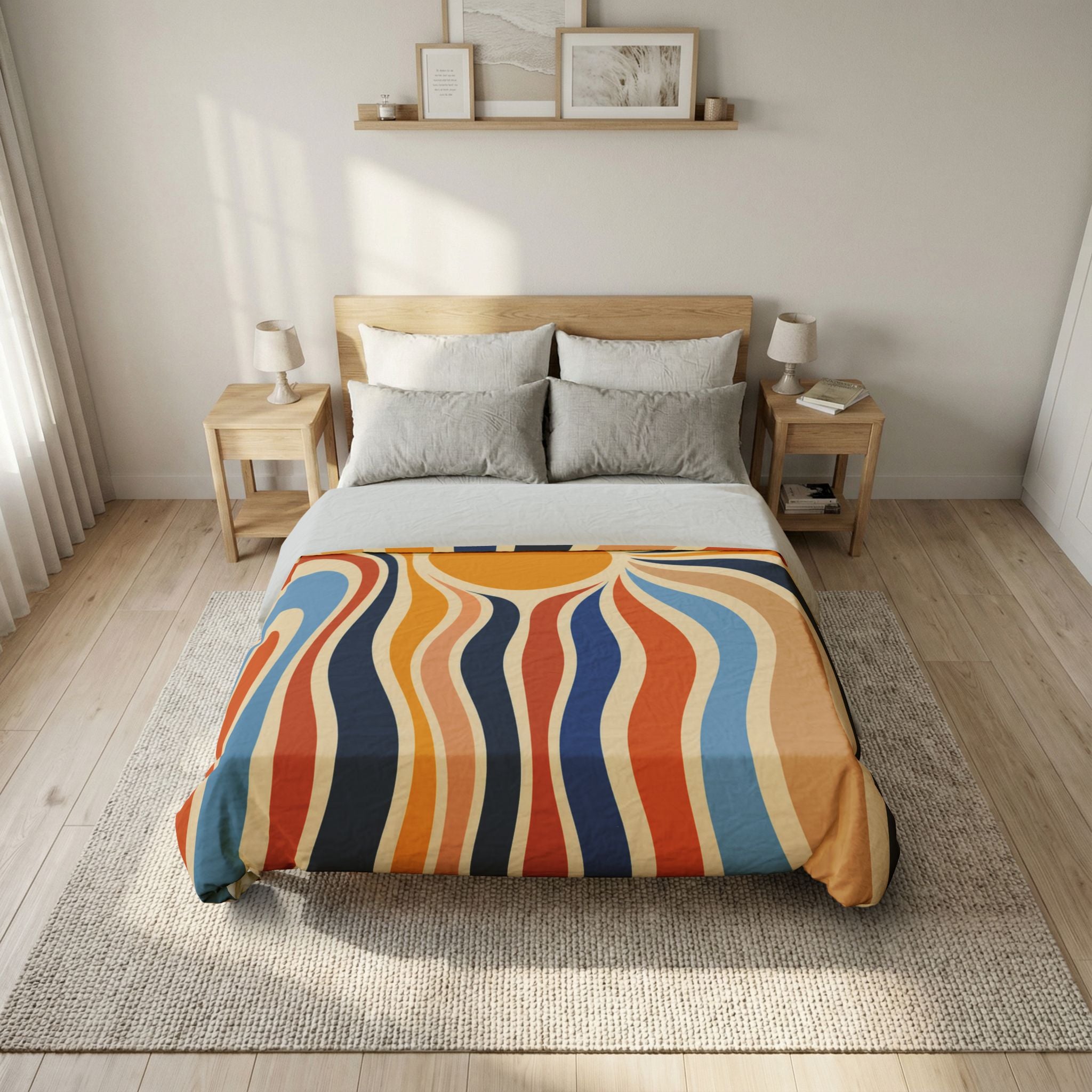 Retro Sunburst Bedding duvet cover | Mid Century Modern abstract waves