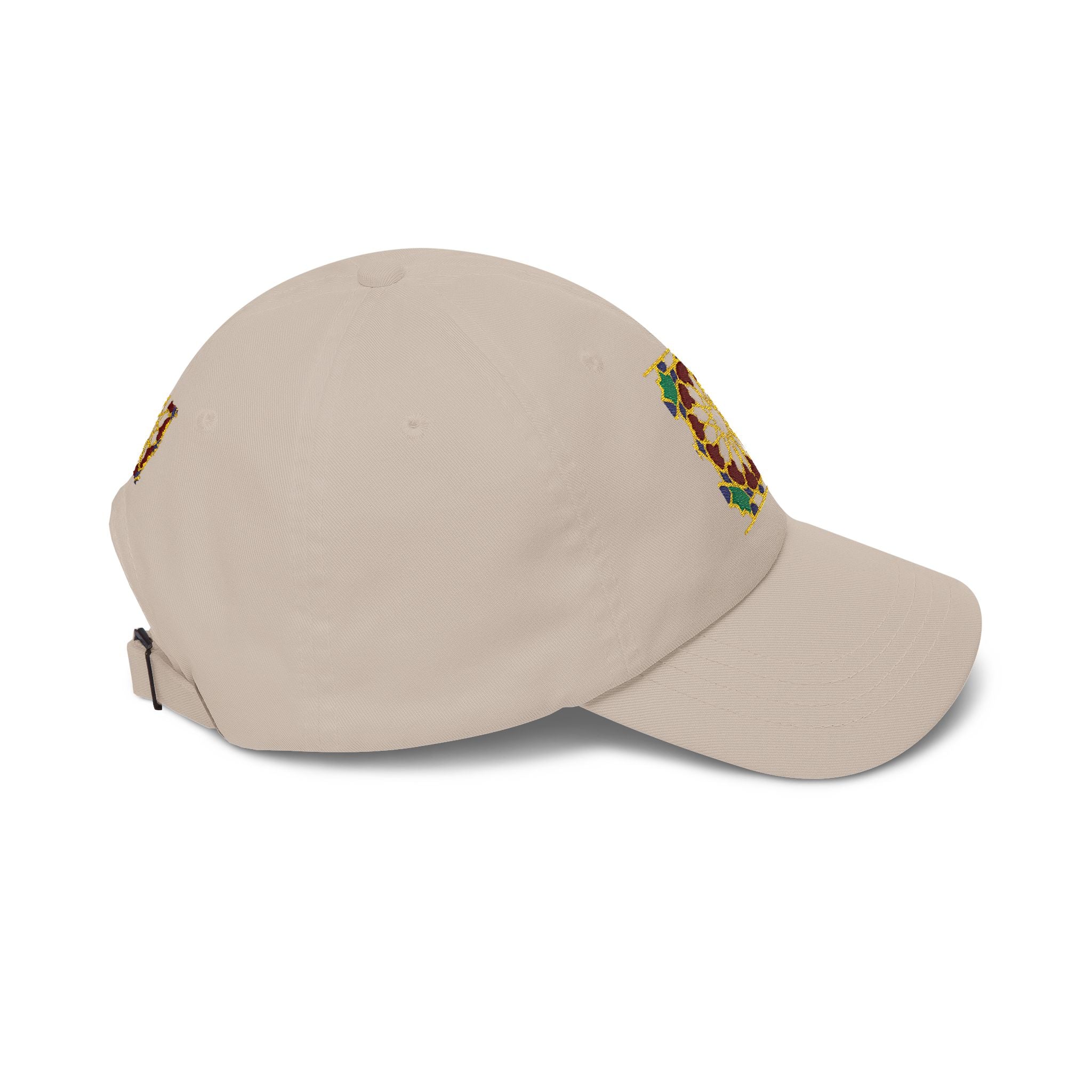 Floral Moroccan Mosaic Embroidered Dad Cap | White Cotton Baseball Hat