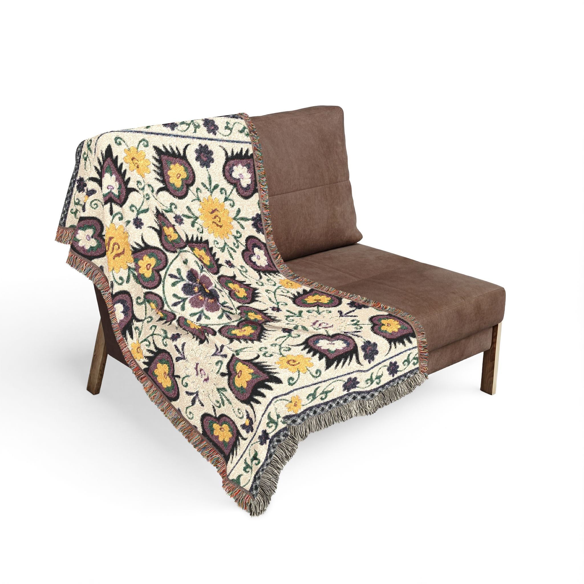 Vintage Persian Medallion Woven Blanket | Floral Kilim Throw
