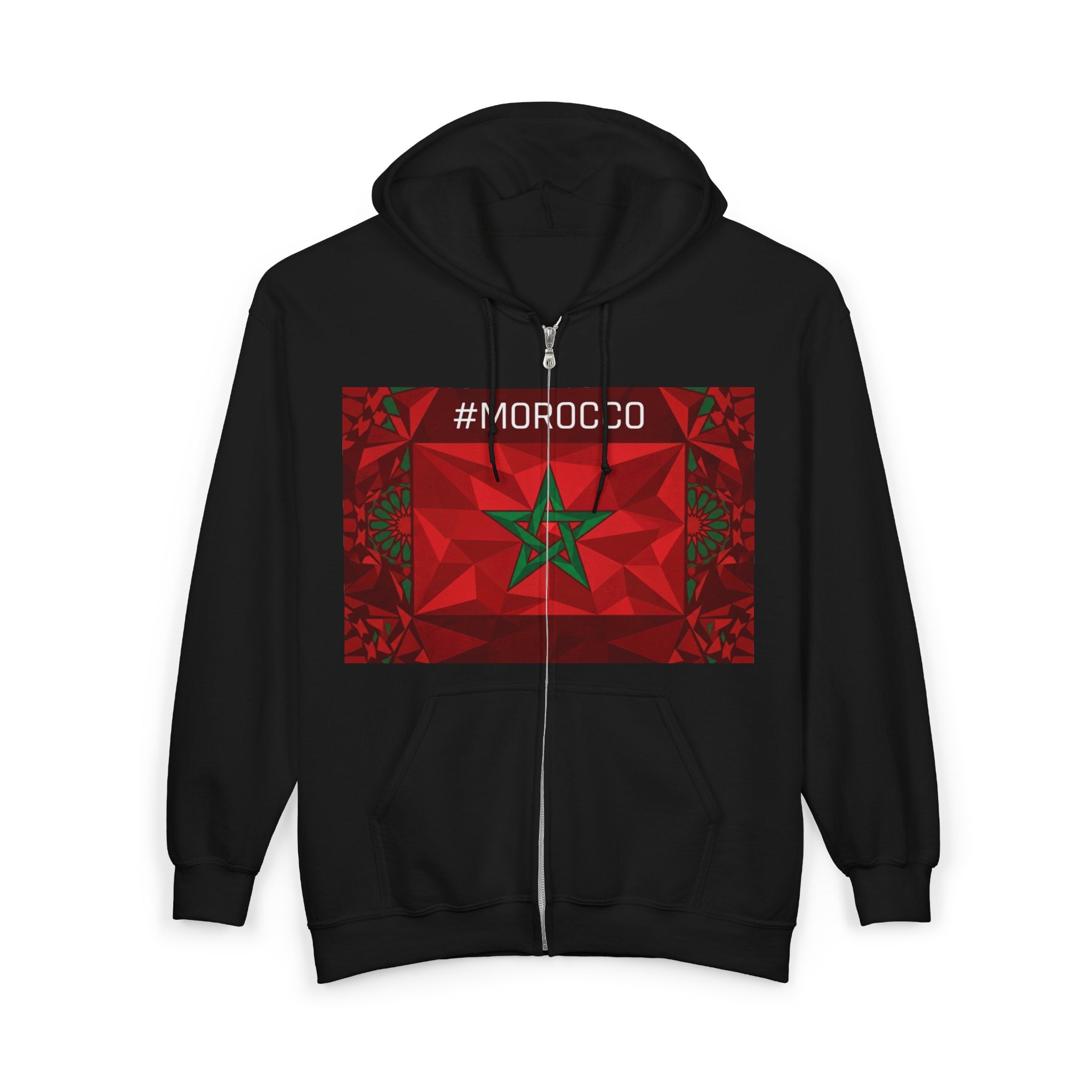 Morocco Flag Zip Hoodie | Moroccan Flag Zipper Pull