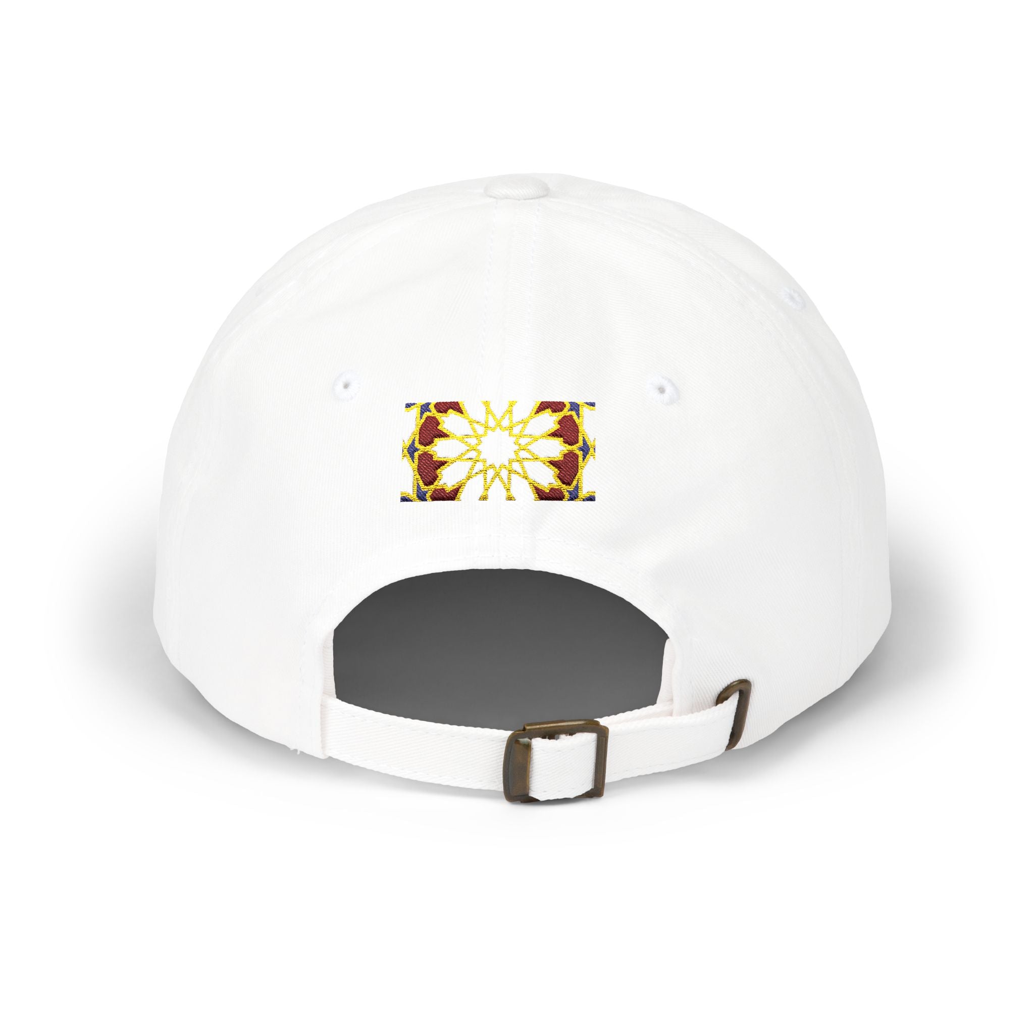 Floral Moroccan Mosaic Embroidered Dad Cap | White Cotton Baseball Hat