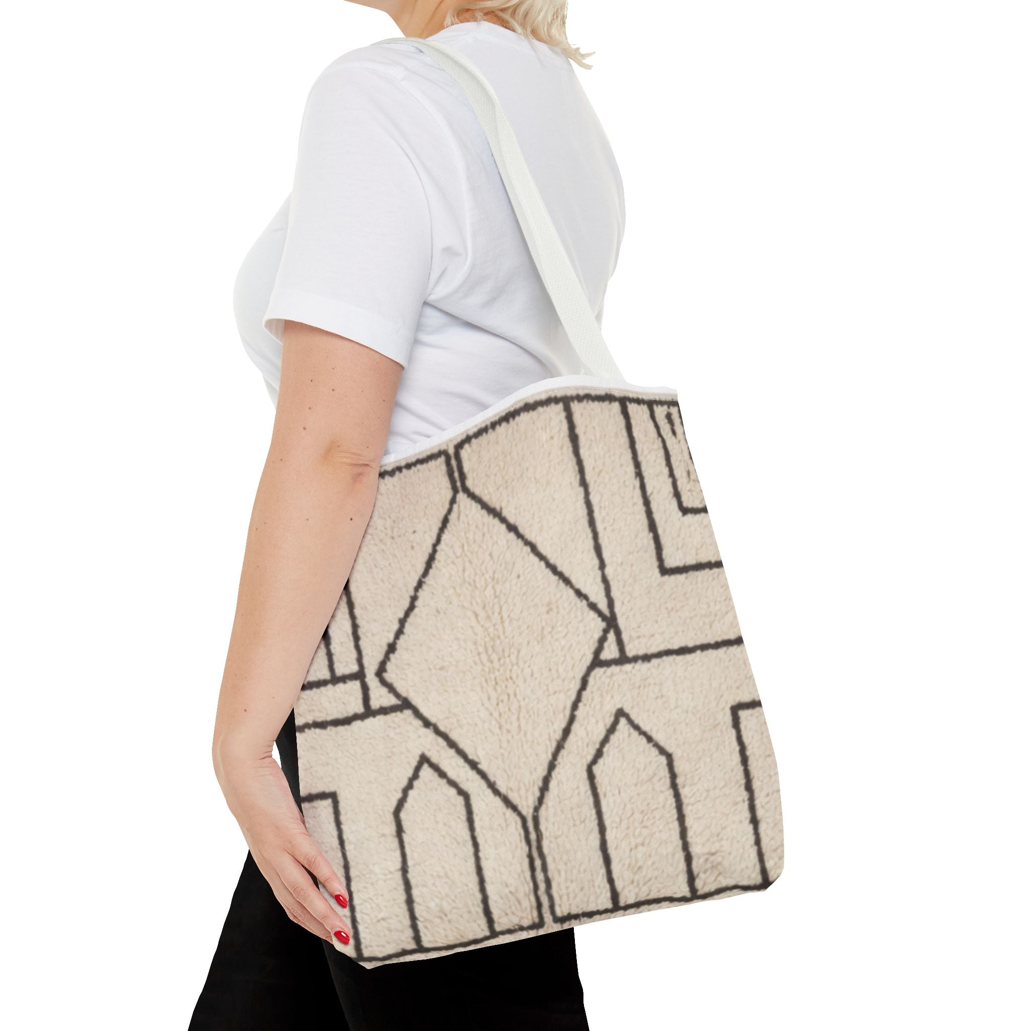 Neutral Geometric Diamond Pattern Tote Bag | Minimal Line Art