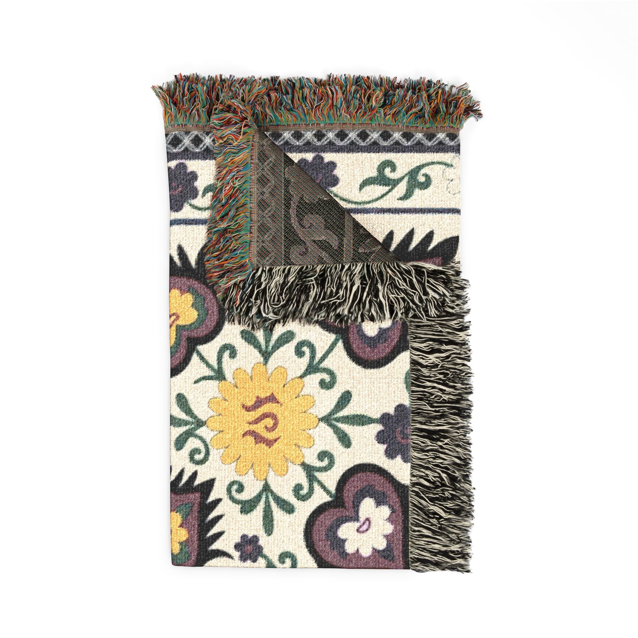 Vintage Persian Medallion Woven Blanket | Floral Kilim Throw