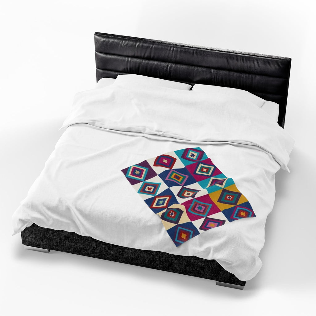 Southwestern Diamond Pattern Velveteen Plush Blanket | Colorful Geometric Throw