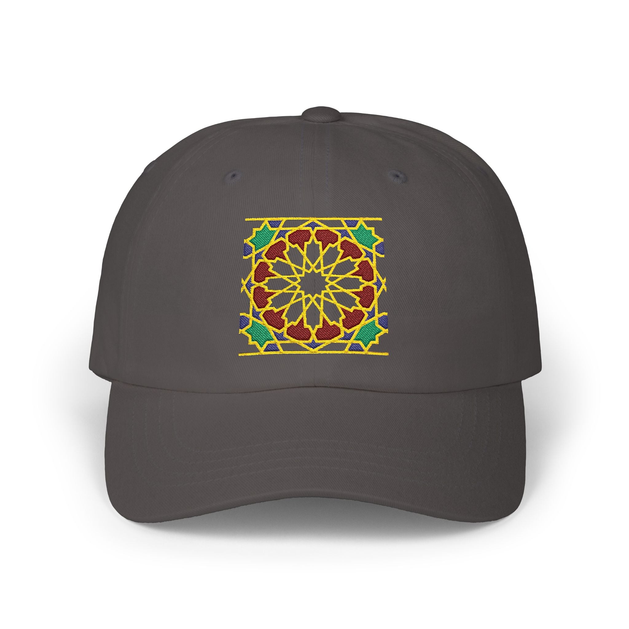 Floral Moroccan Mosaic Embroidered Dad Cap | White Cotton Baseball Hat