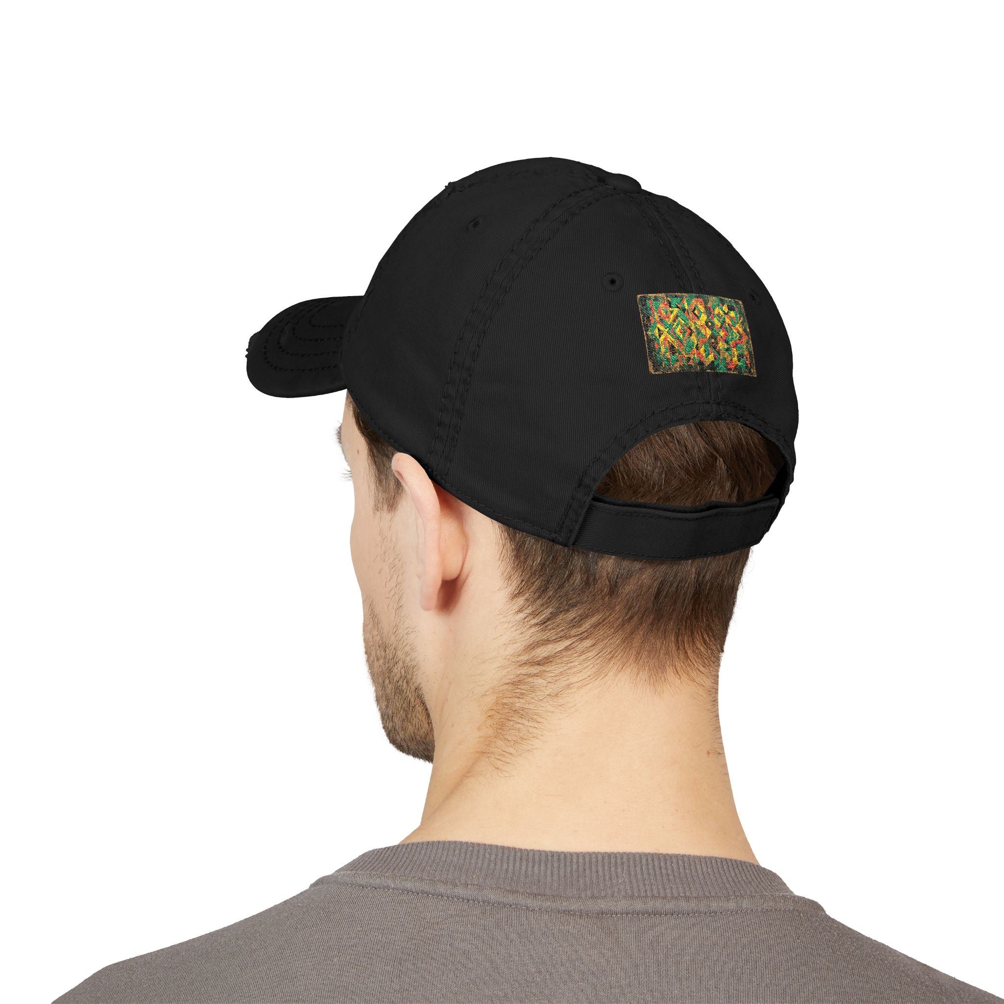 Abstract Colorful Geometric Embroidery Dad Hat | Distressed Patch Cap