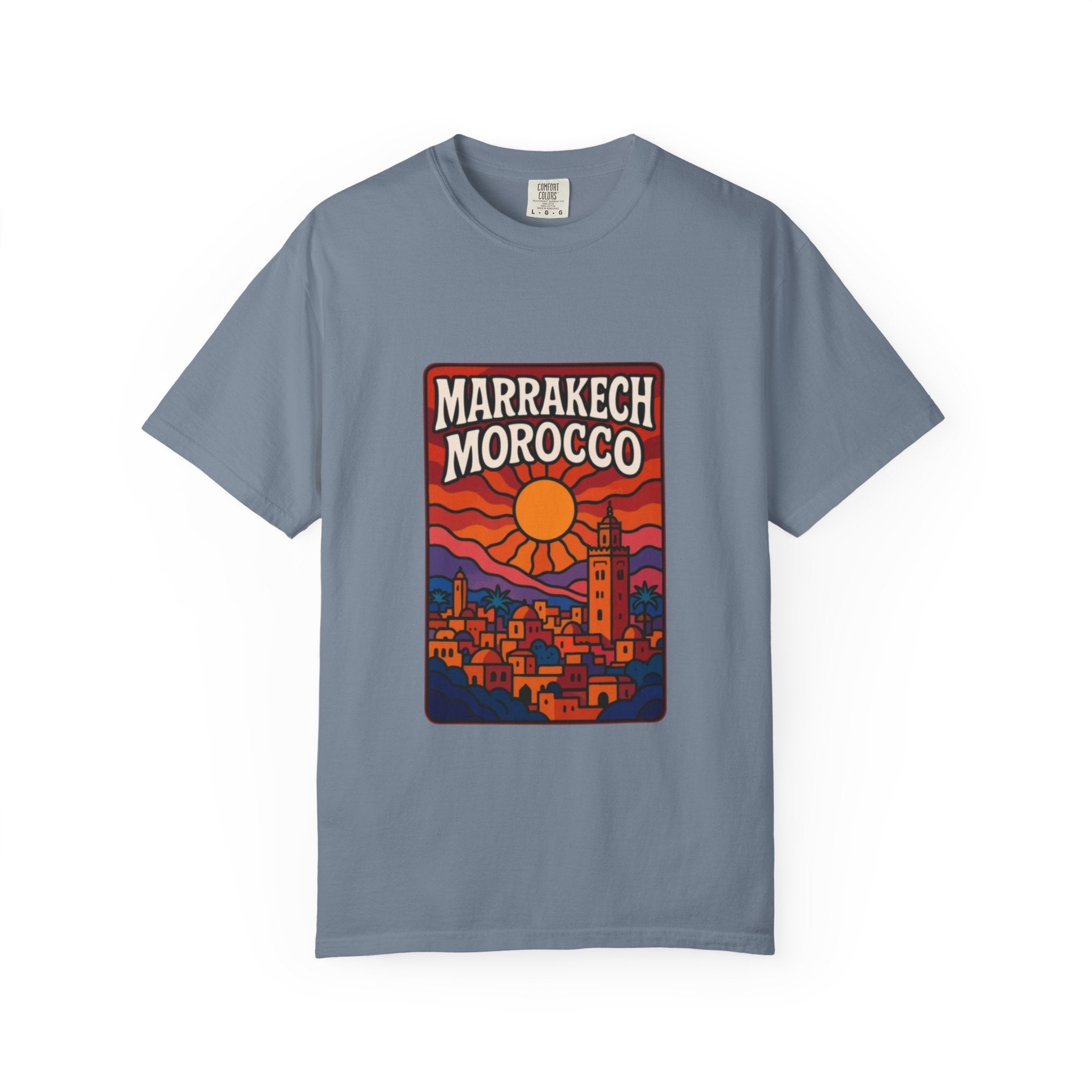 Marrakech Morocco Sunset Illustration T-Shirt | Moroccan Cityscape Tee