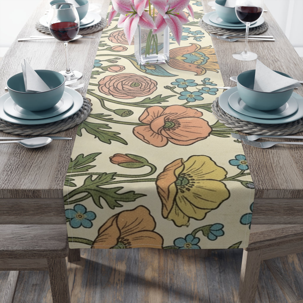 Vintage Floral Spring Table Runner | Poppy & Rose Botanical Design